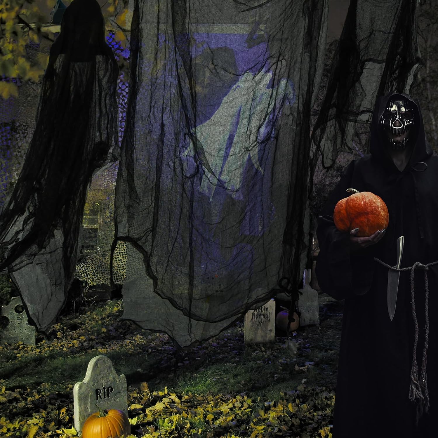 NEBURORA Tela espeluznante de Halloween de 200 x 85 pulgadas para decoración de fiesta de casa embrujada para Halloween, decoración de habitación,