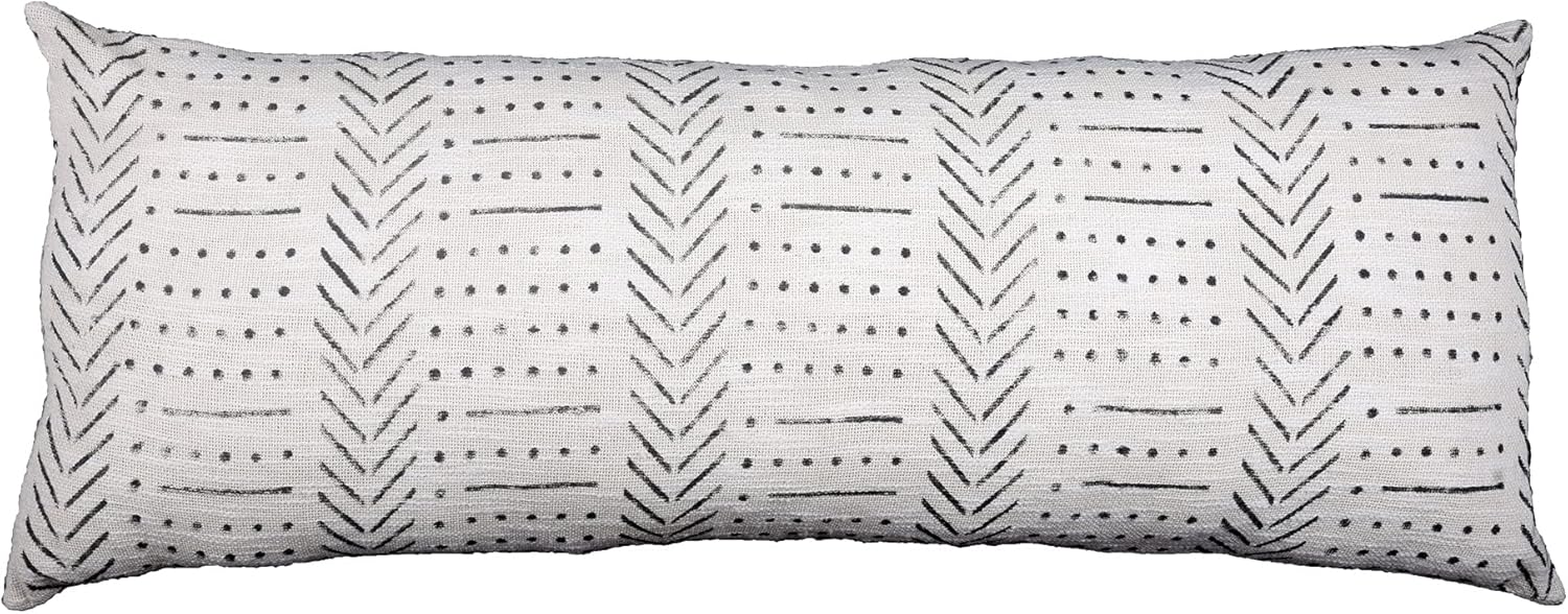 Funda de almohada lumbar de 100% algodón, tamaño grande, oblonga, decorativa, bohemia, geométrica, lujosa, para decoración del hogar (nieve marfil),