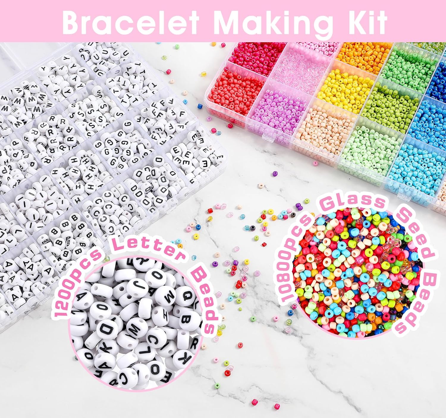 12000 cuentas de cristal de 0.118 pulgadas (0.118 in) y cuentas de letras, cuentas de semillas de vidrio de 24 colores para pulseras de amistad,