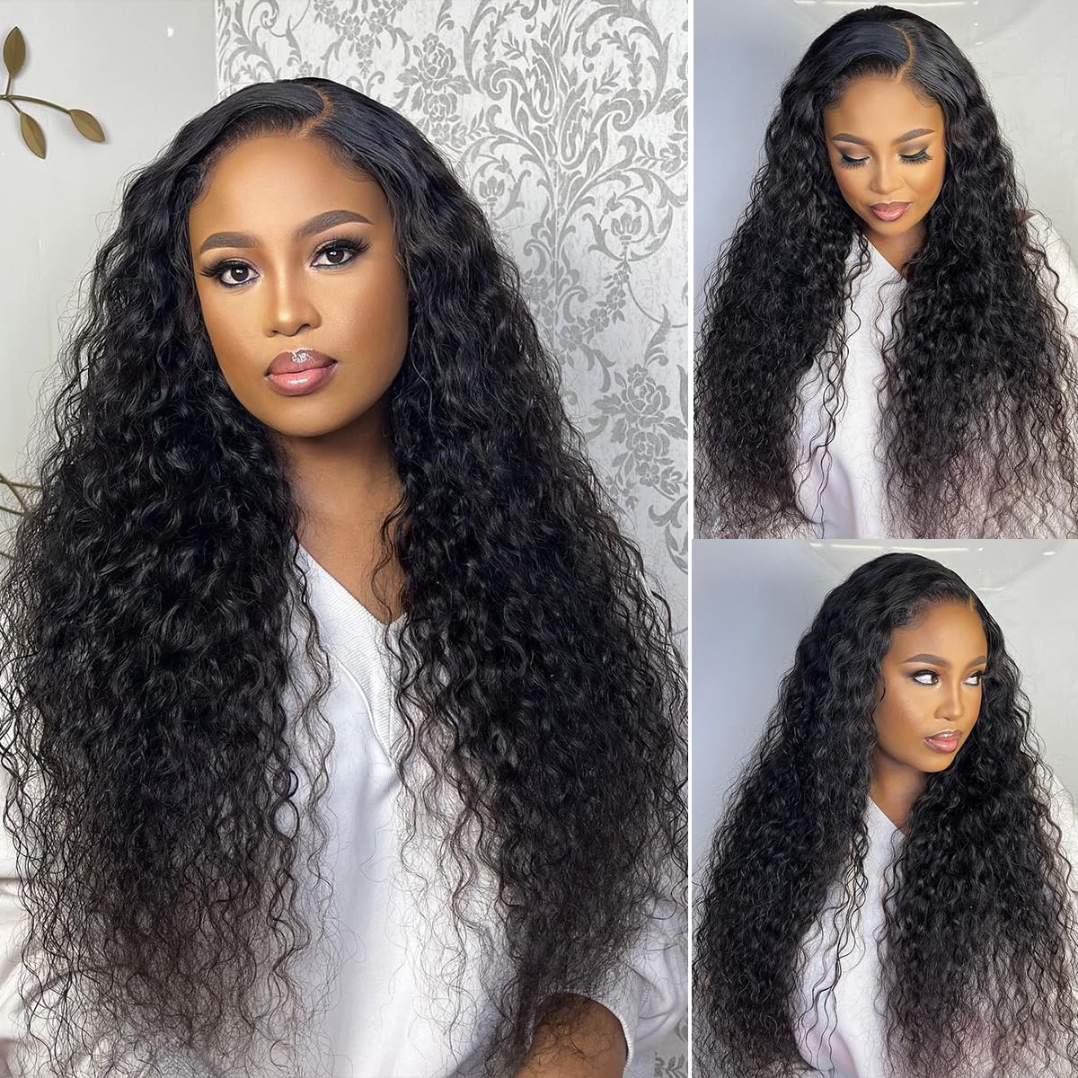 Brennas Pelucas de cabello humano rizado con encaje frontal para mujer, sin pegamento, con ondas profundas, pelucas de cabello humano prearrancado