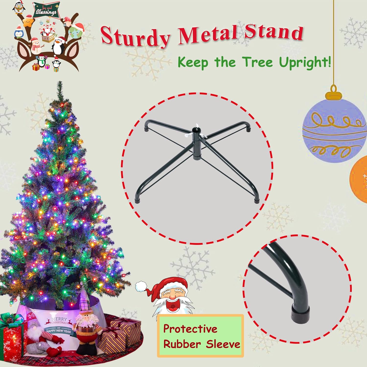 Sunnyglade Árbol de Navidad artificial de alta calidad de 6 pies con 400 luces LED multicolor (no preencordadas) y soporte de metal resistente, 8