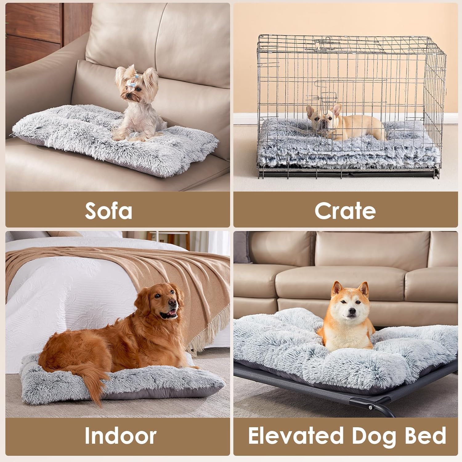 EHEYCIGA Almohadilla mullida XXL para jaula para perros, cama de felpa de piel sintética para perros extragrandes, cama para perros relajantes y