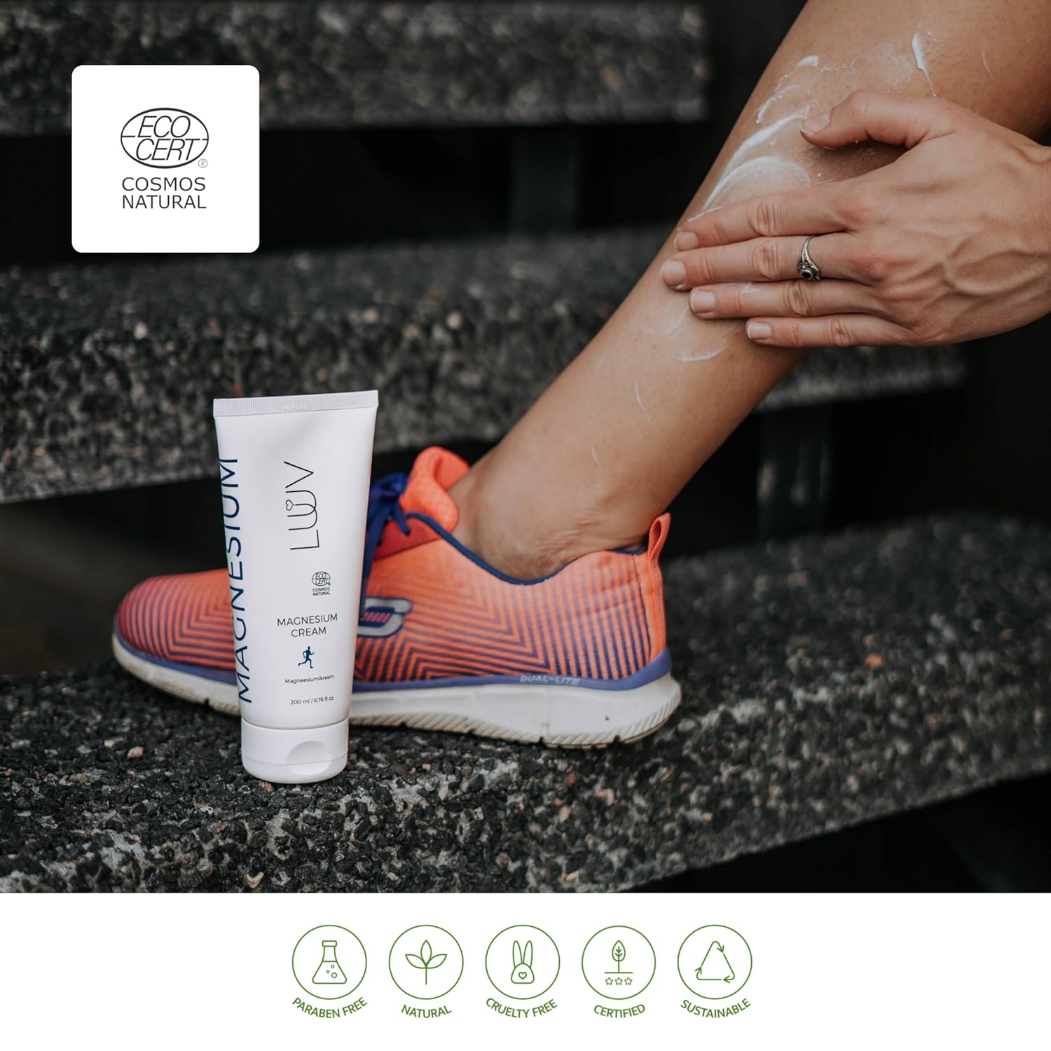 LUUV Crema de magnesio, 6.8 fl oz  6.76 fl oz, certificado Ecocert Cosmos Natural, reduce la deficiencia de magnesio, apoya la relajación y el
