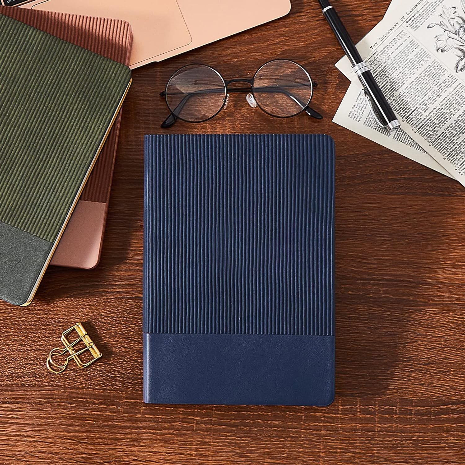 Cuaderno de diario forrado de 216 páginas, cubierta de cuero A5, diario estético, oficina, universidad, diario, escritura, 108 hojas, papel grueso