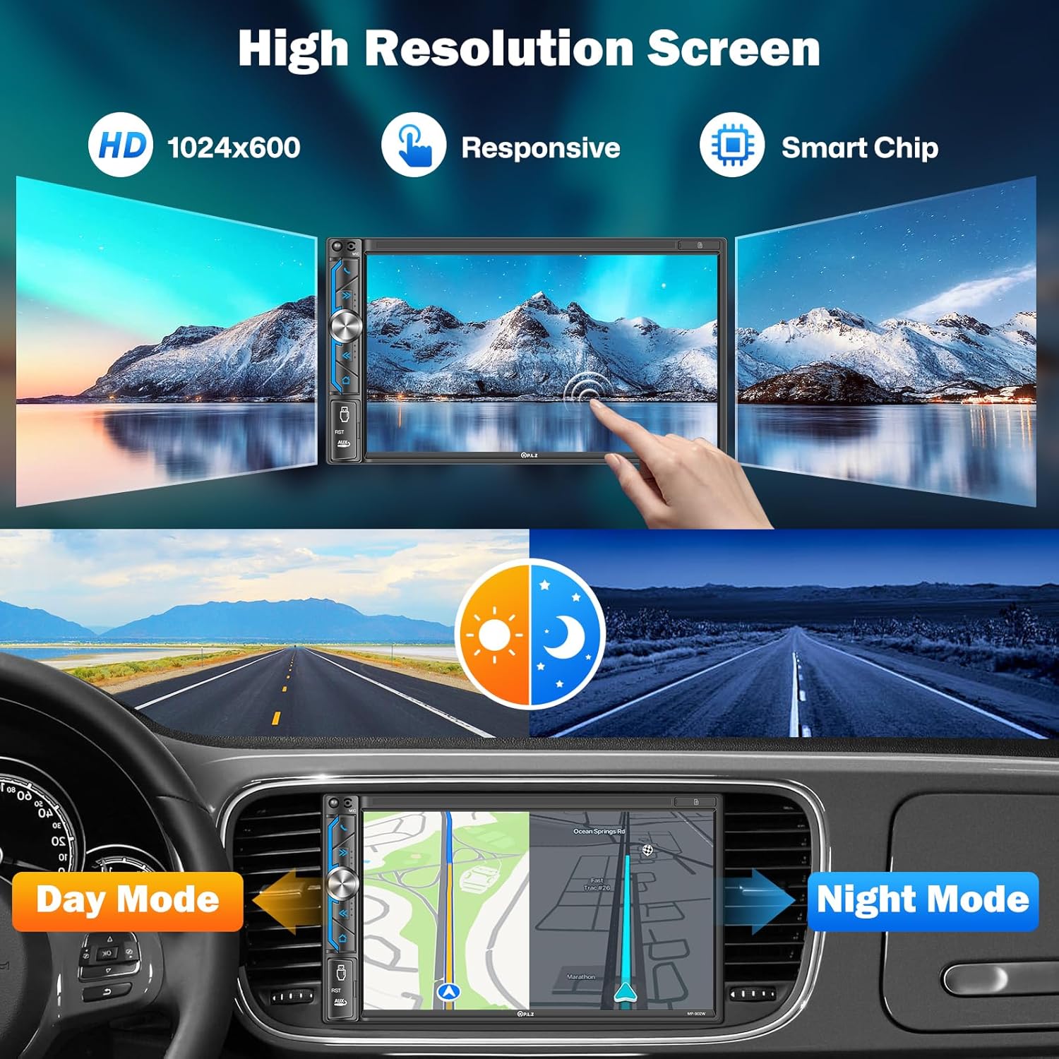 PLZ Radio estéreo inalámbrica de doble DIN para automóvil Apple, Bluetooth 5.3, receptores de audio, pantalla táctil automática Carplay Android de 7
