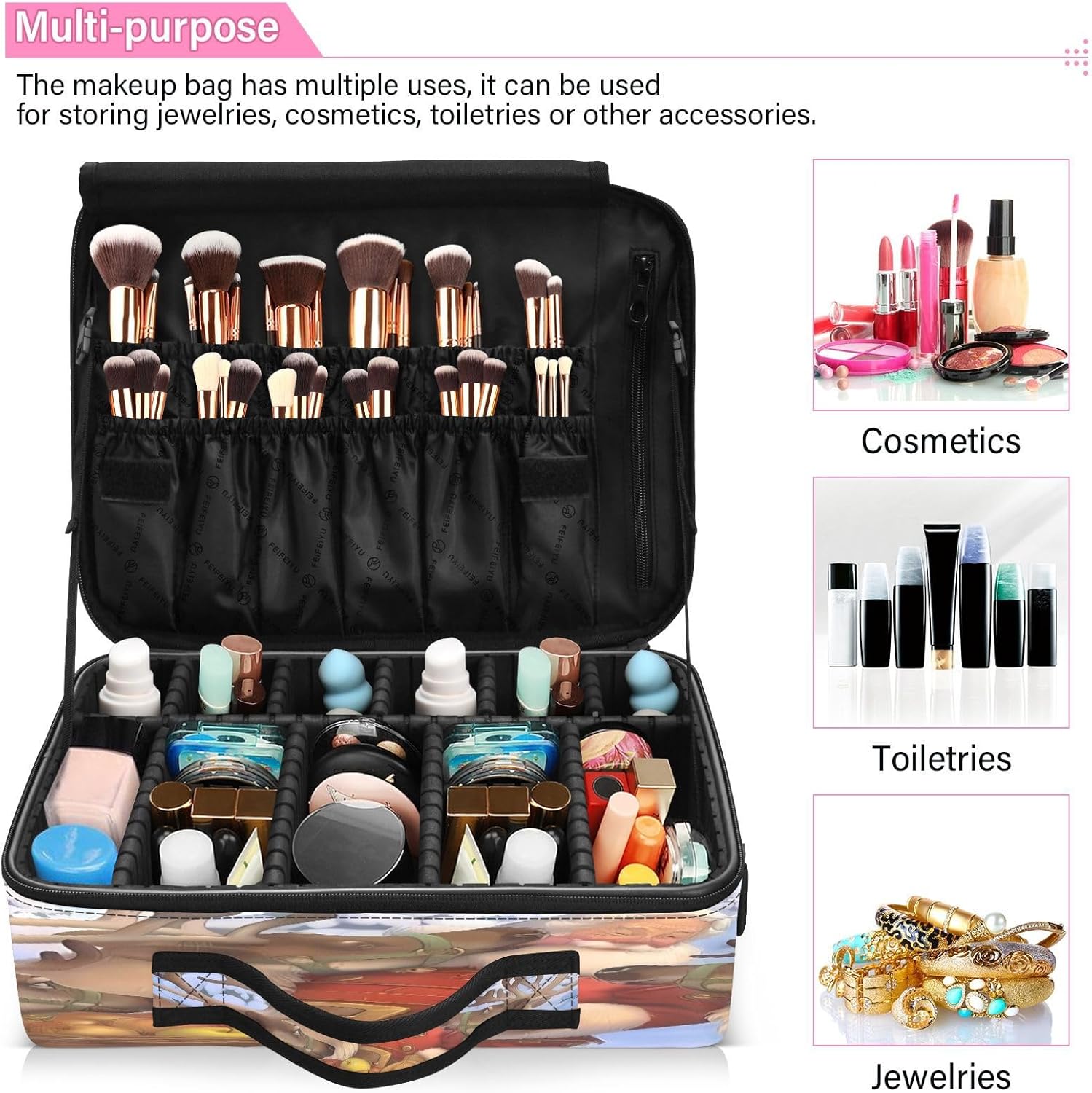 Zathe Santa Elk maquillaje de viaje portátil artículos de tocador cosméticos de apertura de viaje bolsa de maquillaje bolsa organizadora de