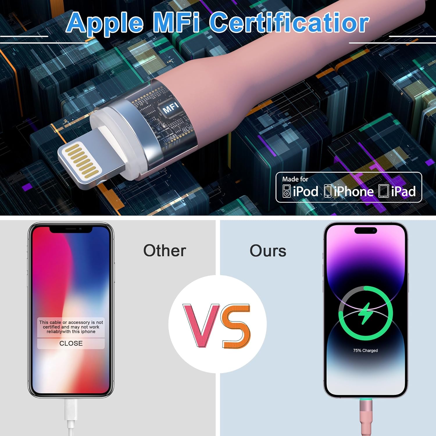 Cable Lightning en espiral para Apple Carplay, paquete de 2 cables de carga de iPhone para automóvil, certificado Apple MFi, cargador retráctil para