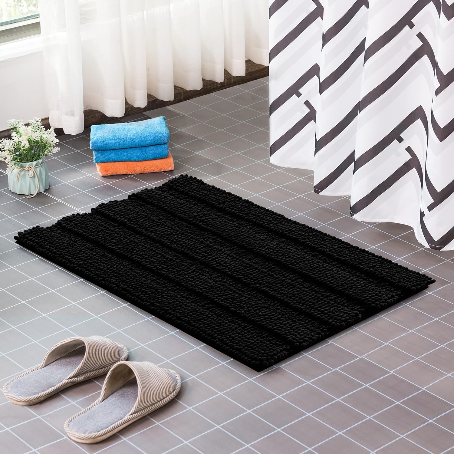 CHUN YI Alfombra de baño de felpilla suave para baño, absorbente de agua, acogedora y gruesa, antideslizante, para bañeras, se puede lavar y secar a