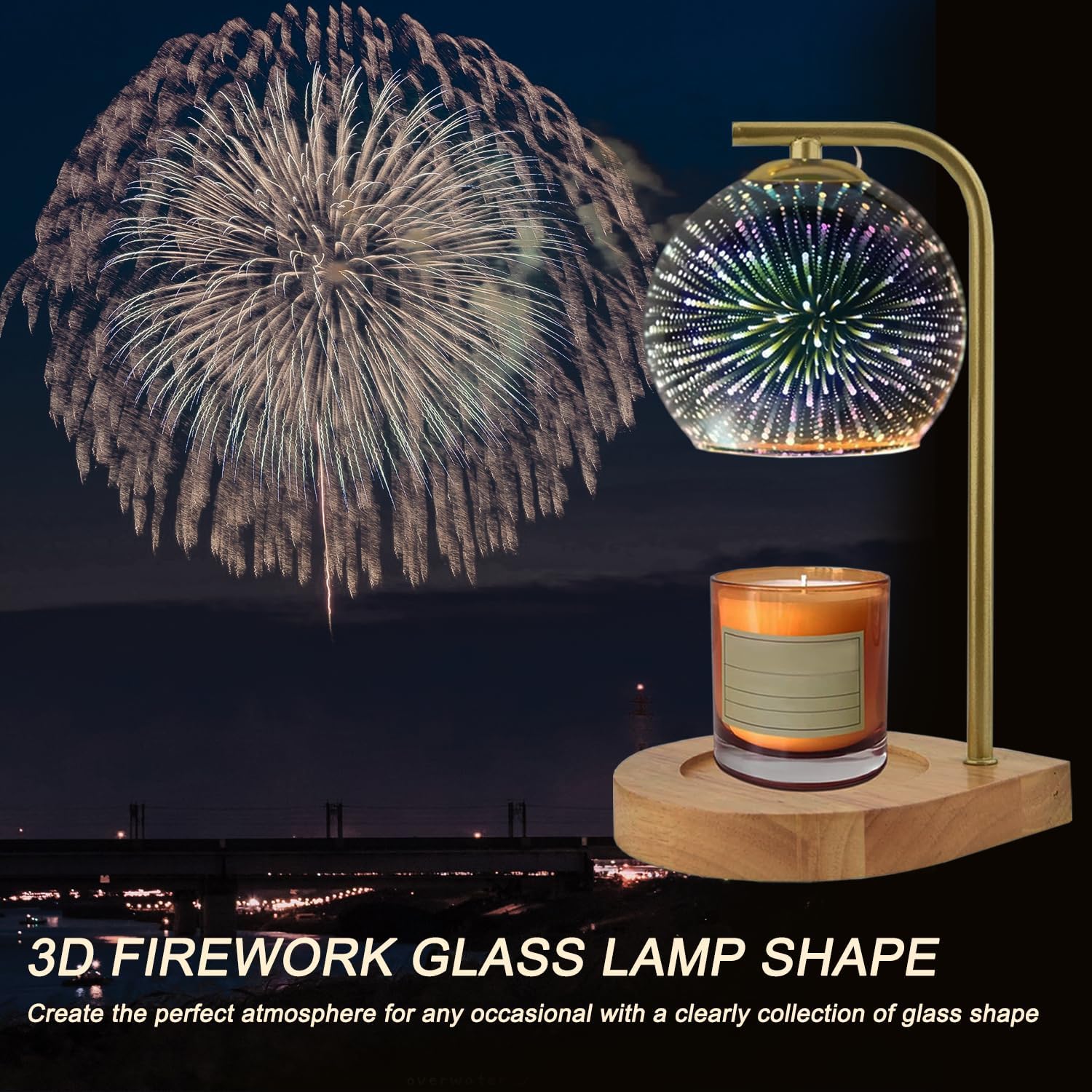 Lámparas de cristal 3D con 3 bombillas regulables, temporizador con 1H2H4H, compatible con velas pequeñas y grandes, pantalla de vidrio de fuegos