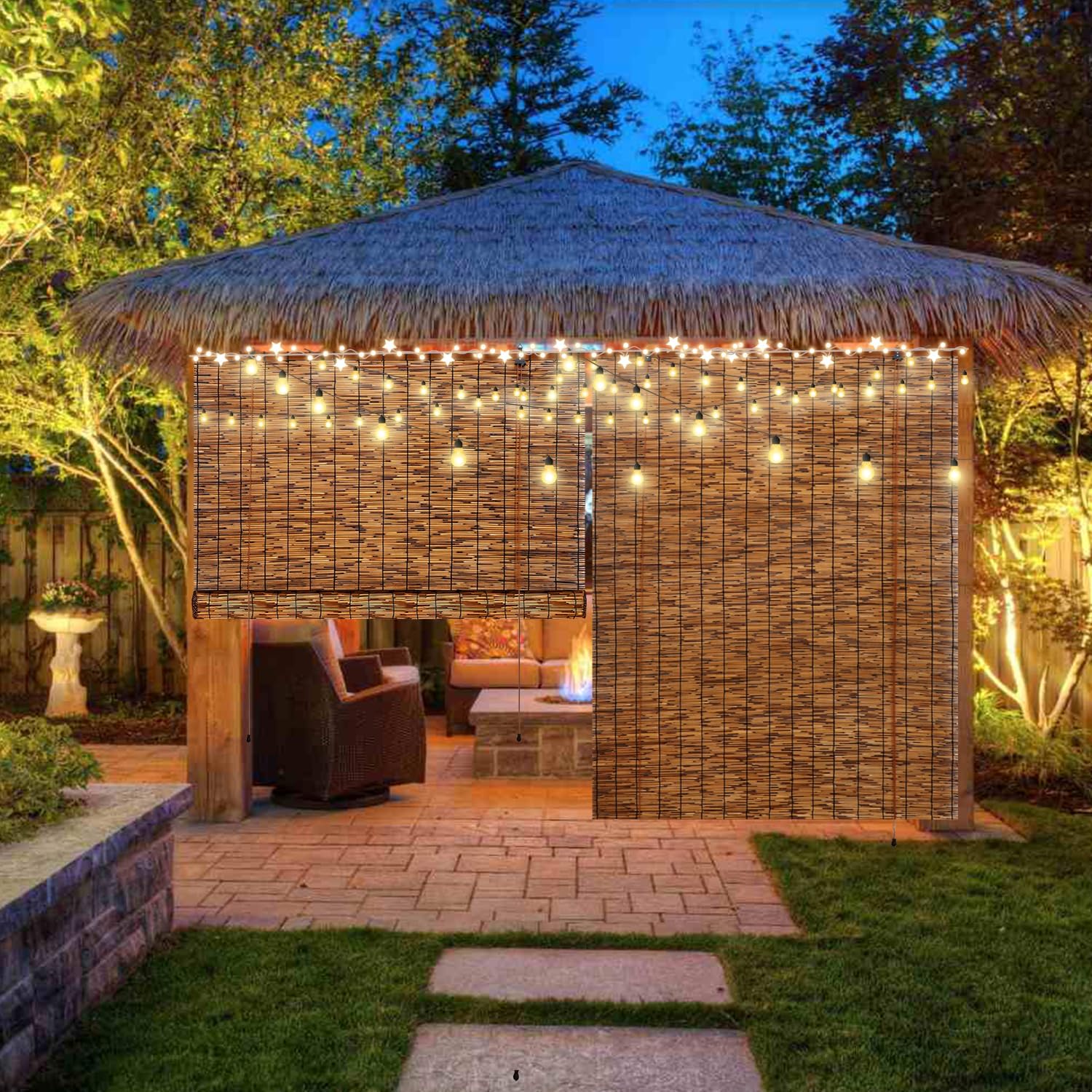 Persianas de bambú, paquete de 2 persianas enrollables de bambú retro de 47 pulgadas de ancho x 71 pulgadas de alto para ventanas, persianas de caña