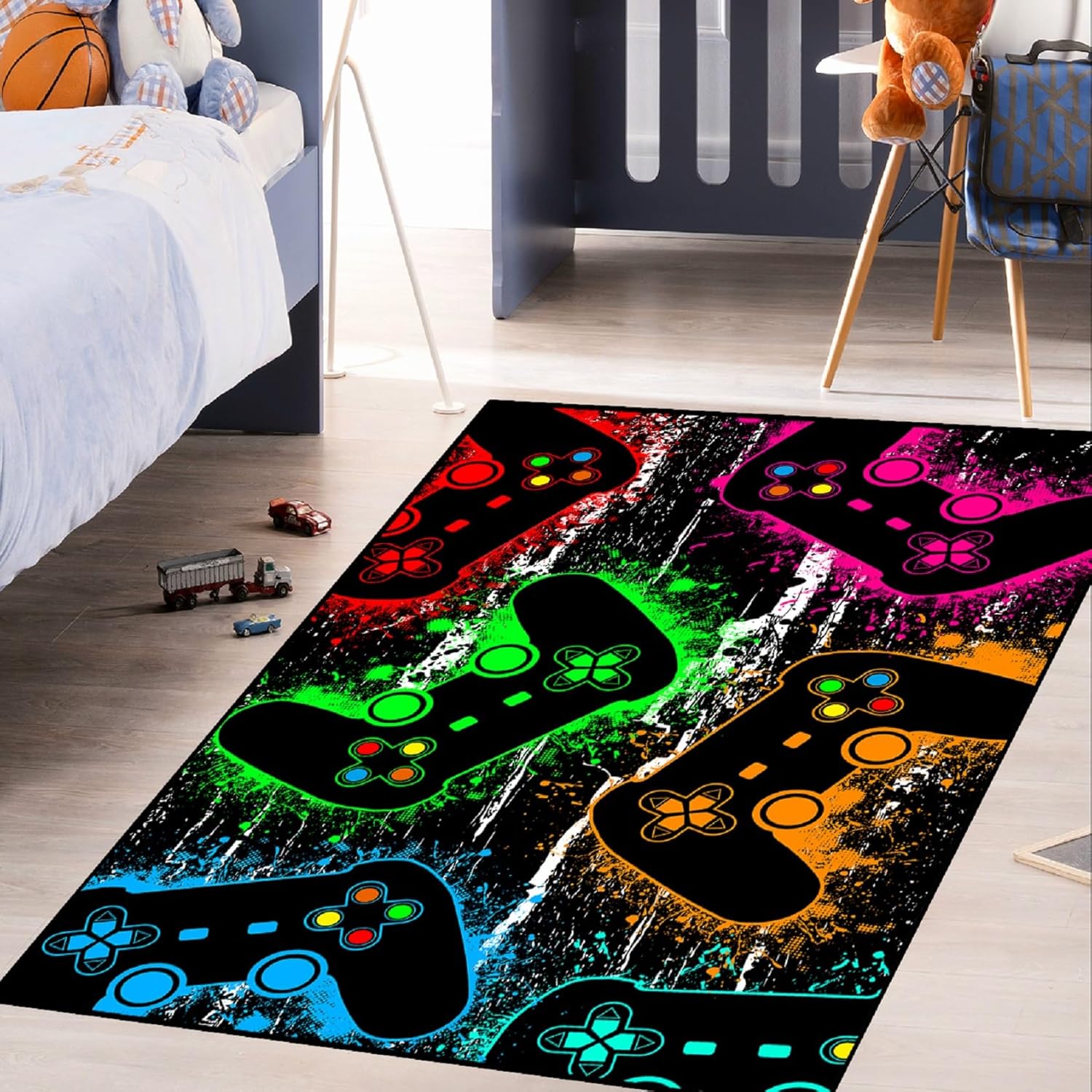 Alfombra de área grande para comedor, habitación de los niños, tapete de gamepad dibujado a mano verde para adolescentes, alfombra de piso para sala
