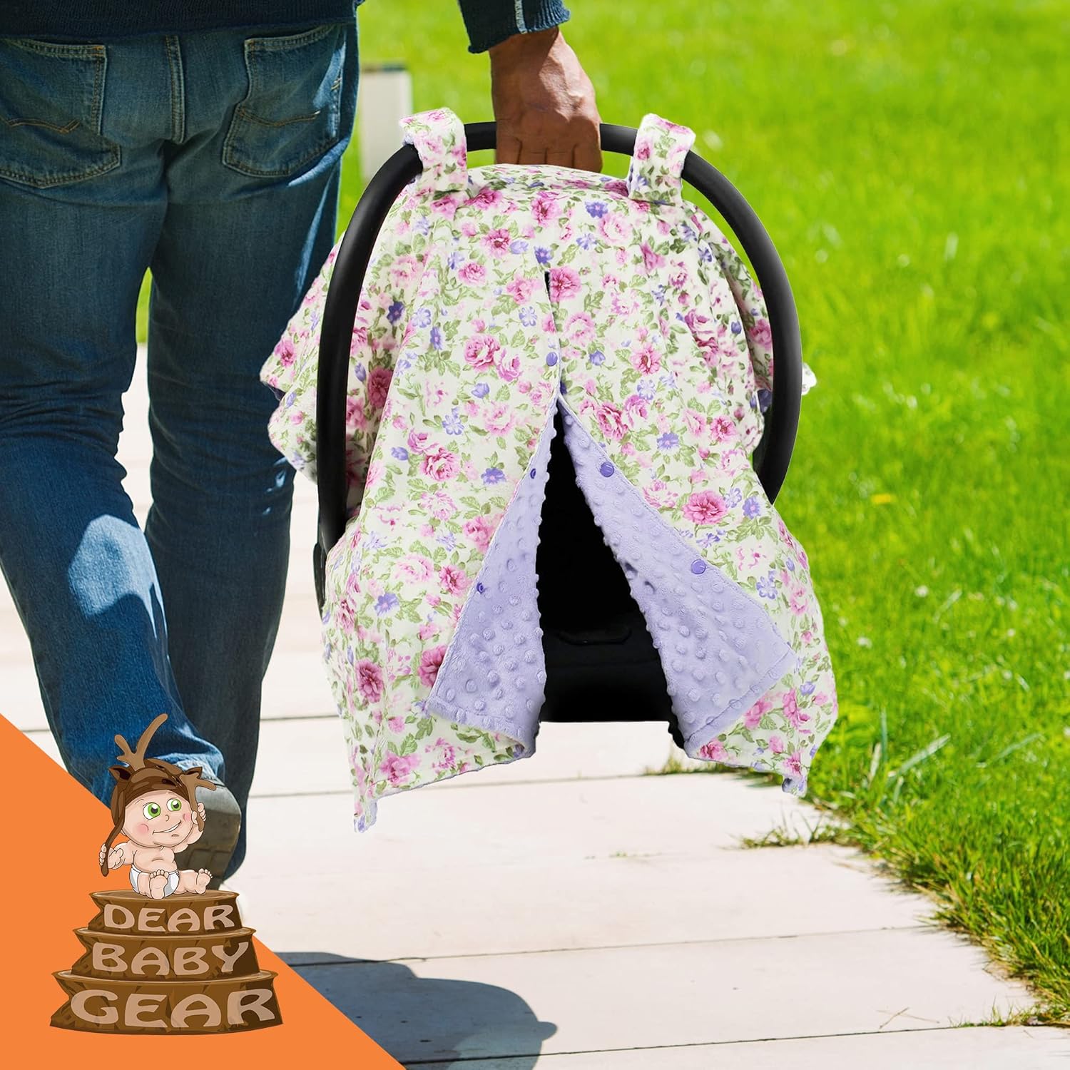 Dear Baby Gear Toldo floral para asiento de automóvil para bebé con apertura de botón a presión, funda de asiento de automóvil para recién nacidos y