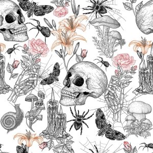 BEETAL Papel tapiz autoadhesivo con diseño de hongos y calavera en blanco y negro, papel de contacto moderno para despegar y despegar, autoadhesivo, BEETAL Papel tapiz autoadhesivo con diseño de hongos y calavera en blanco y negro, papel de contacto moderno para despegar y despegar, autoadhesivo,