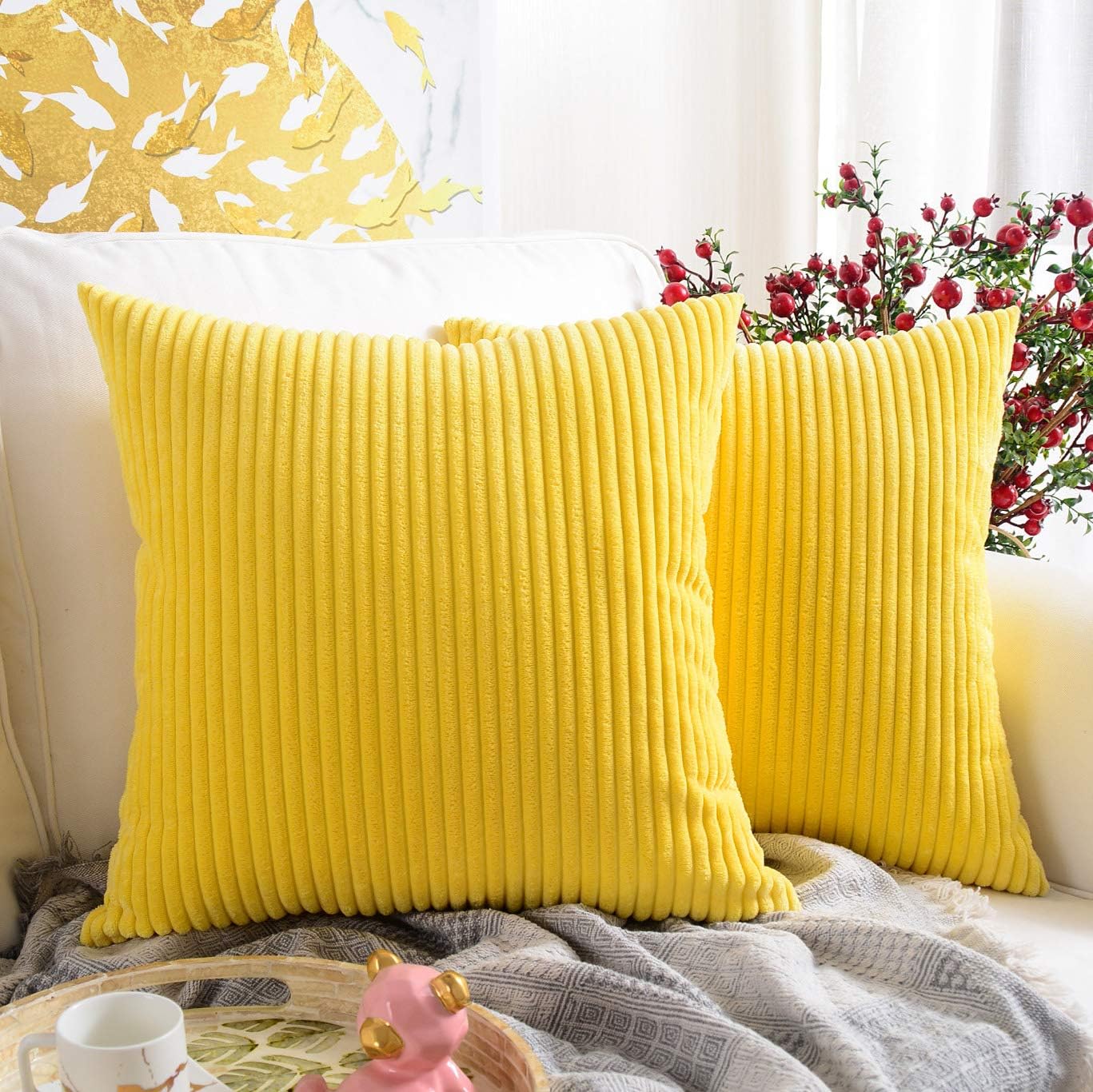 MERNETTE- Funda de cojín de pana, suave, decorativa, cuadrada, para decoración del hogar, para sofá, cama, silla