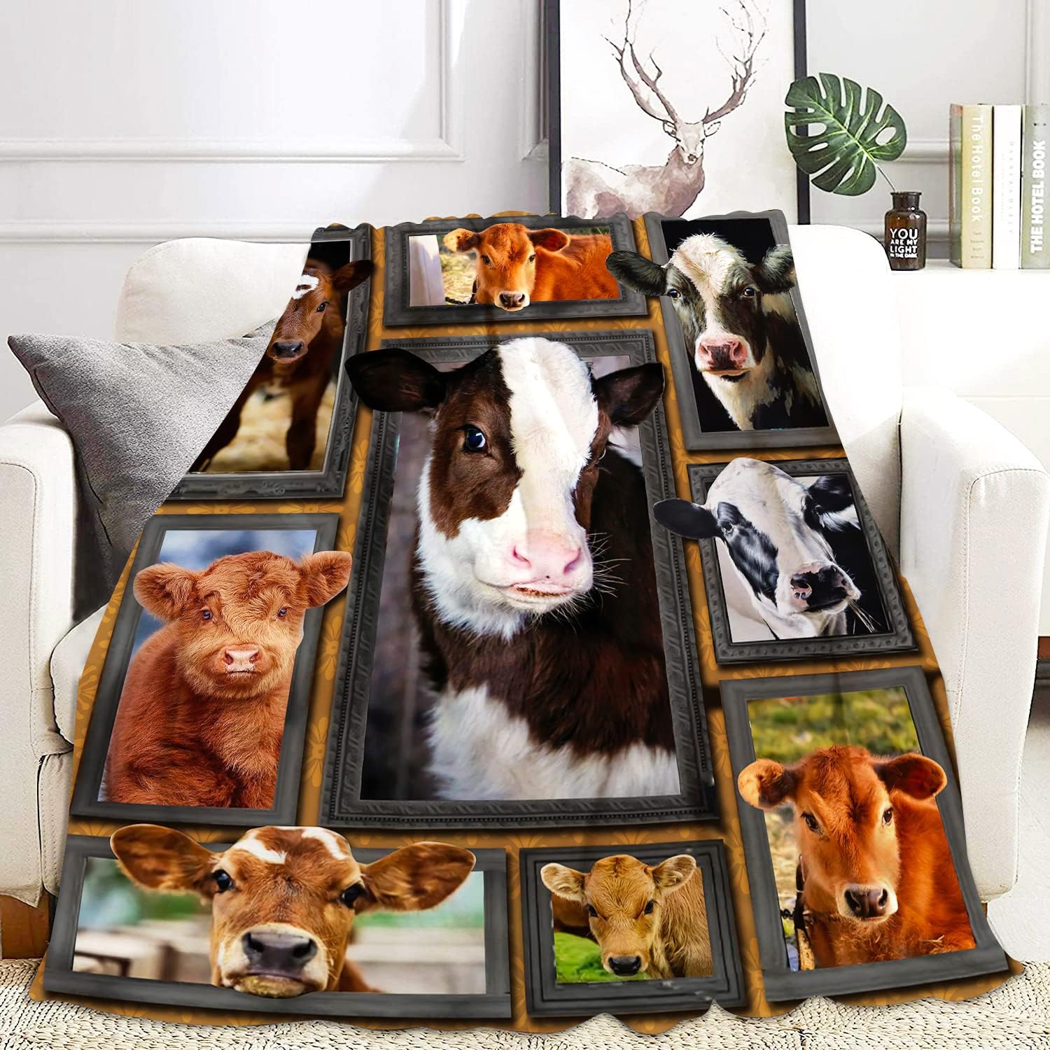 YANR – Manta con estampado de vaca de dibujos animados, manta Sherpa ligera y cálida para dormitorio, sala de estar, cama, sofá, camping, regalo, 51