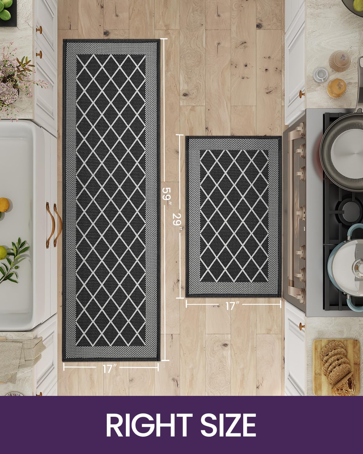 DEXI Alfombras y tapetes de cocina para piso, alfombras absorbentes de cocina antideslizantes, lavables, juego de 2 tapetes de cocina para la parte