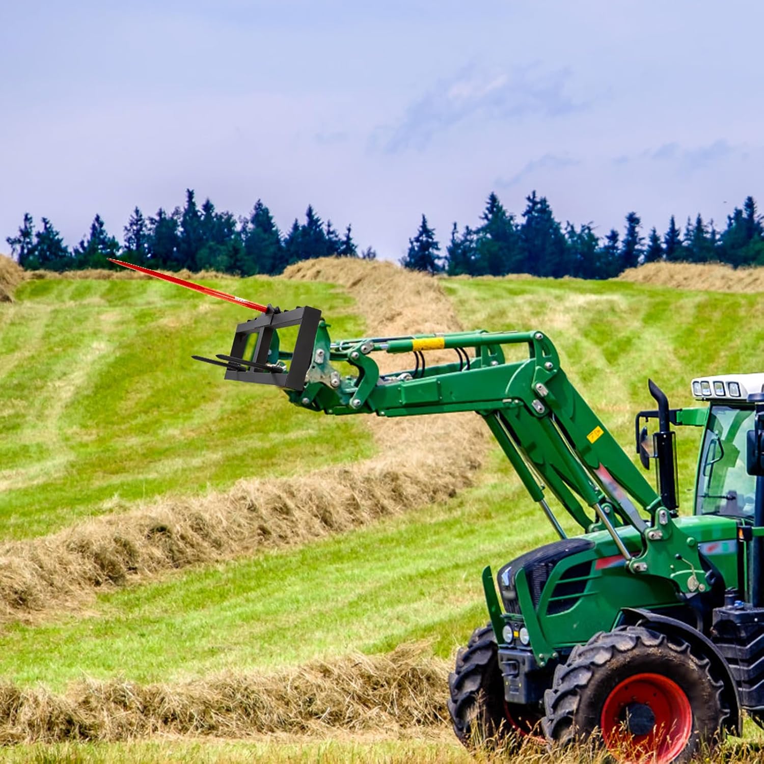 VEVOR Lanza de heno de 49 pulgadas, lanzas de bala con capacidad de carga de 1600 libras, accesorio de tractor con 2 lanzas estabilizadoras de 17.5
