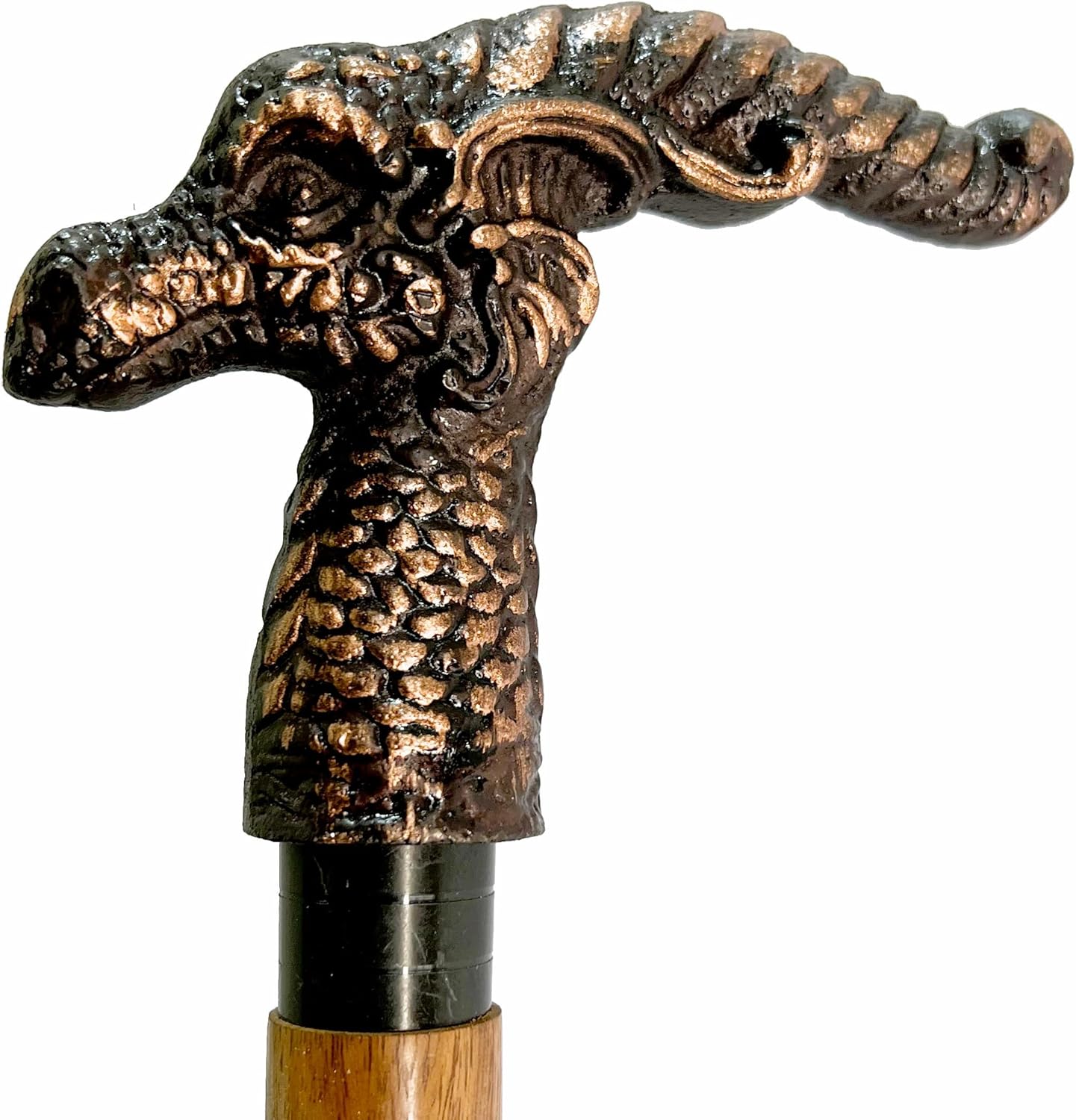 Bastón de latón antiguo con mango marrón dragón de latón macizo, bastón para caminar para ancianos, bastón náutico de madera unisex