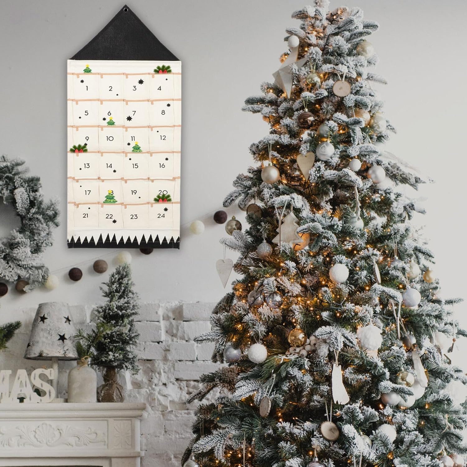 Calendario de Navidad con múltiples bolsillos, calendario de Adviento de Navidad, bolsa para colgar en la pared, calendario de cuenta regresiva de