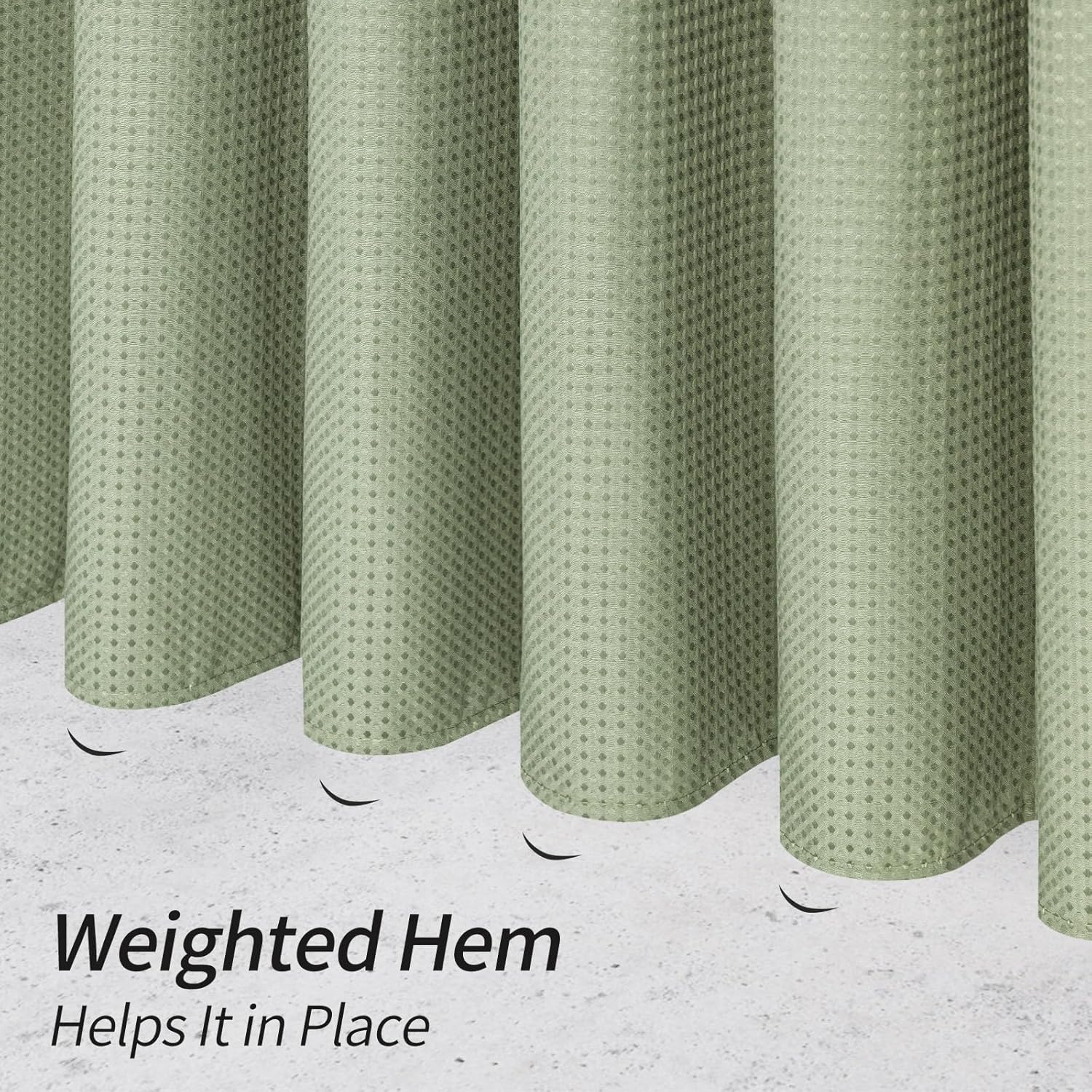 MitoVilla Cortina de ducha de tela de gofre verde salvia, cortinas de ducha de tela pesada para decoración moderna de baño de hotel, impermeable y