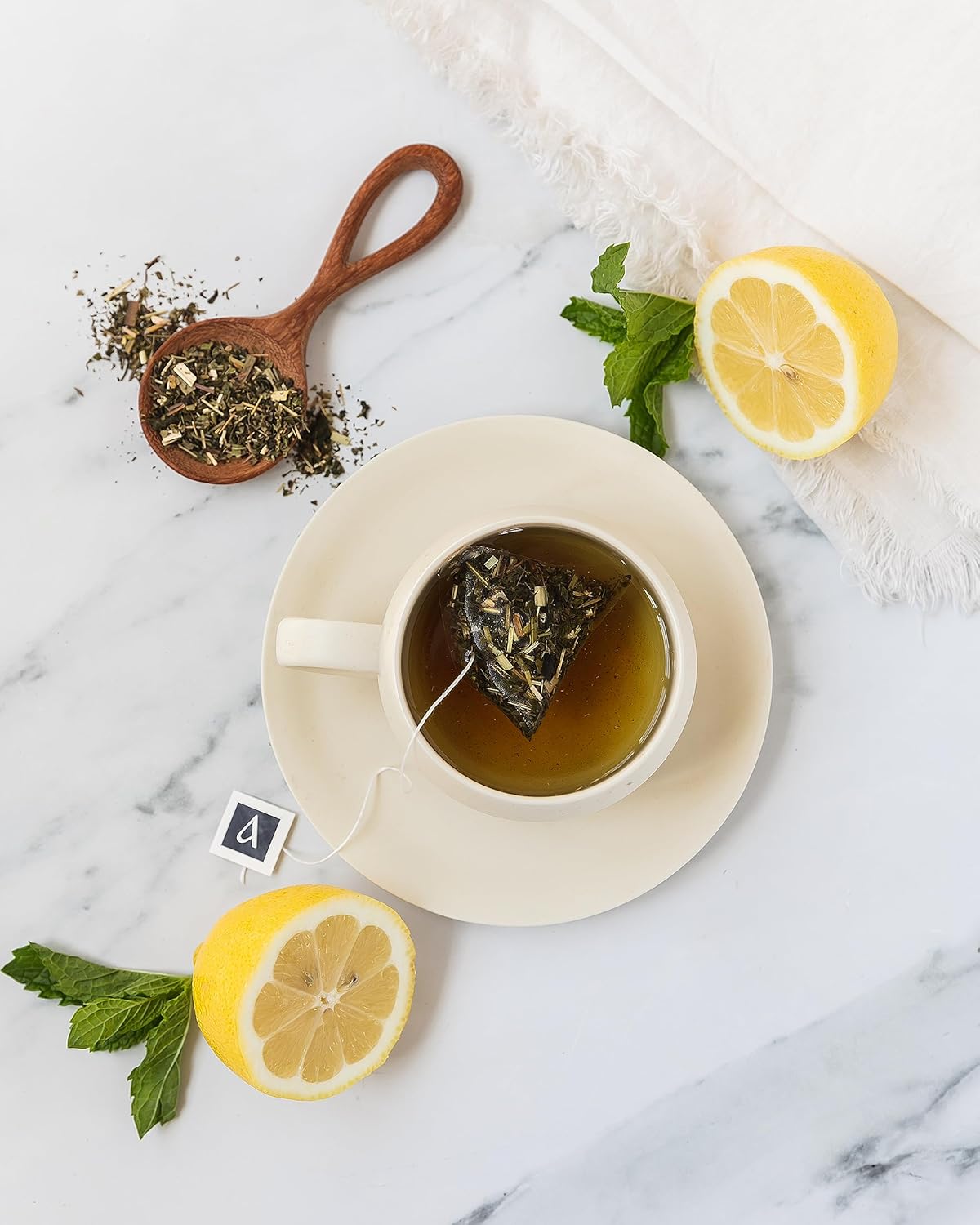 Arbata Té de menta y limón, 12 bolsas de té piramidal, té verde ligeramente cafeinado, té de menta verde artesanal con sabor natural con matices de