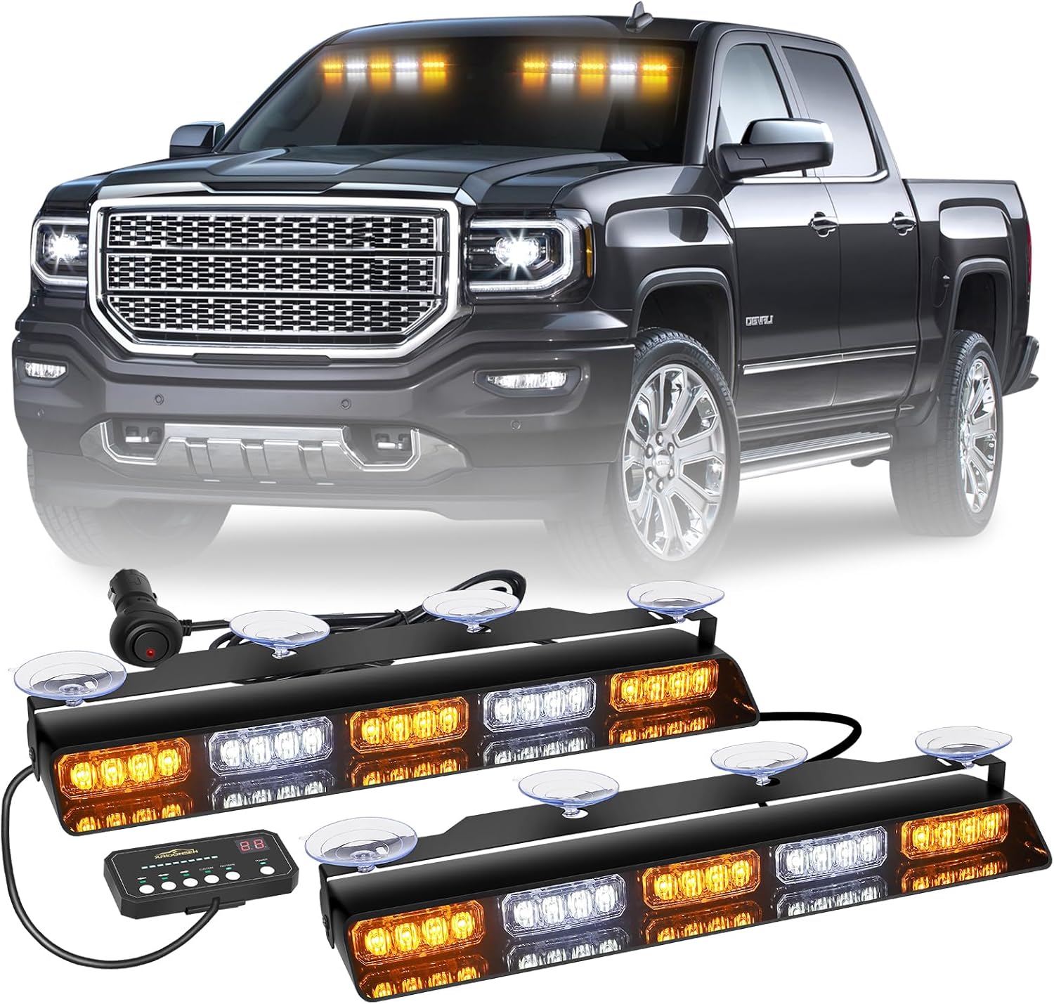 XRIDONSEN 2 luces estroboscópicas de emergencia de 17 pulgadas para camiones, luces interiores delanterastraseras para parabrisas delanterotrasero,