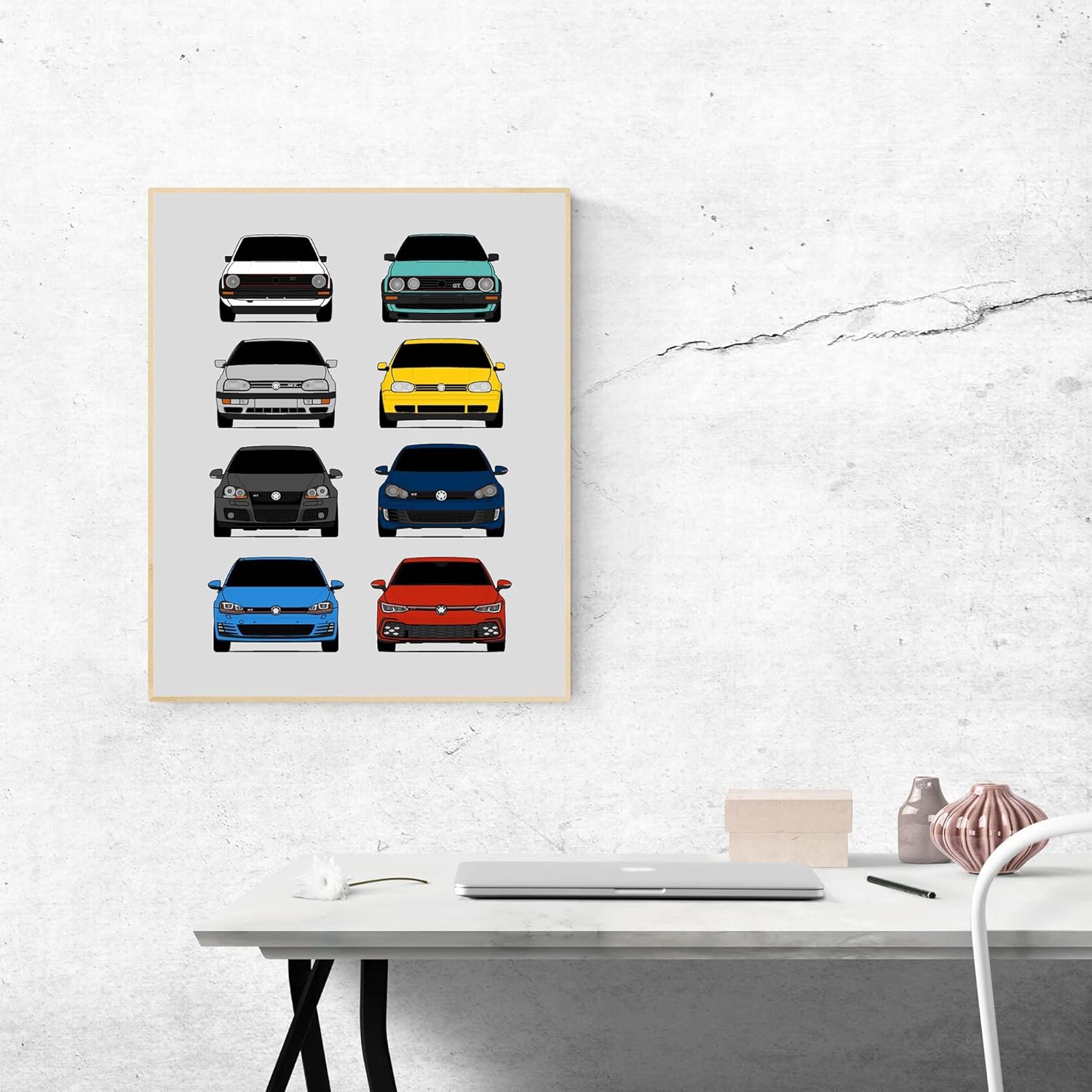Volkswagen Golf GTI Generations Inspired Car Poster – Handmade Print of VW GTI (Car Models MK1 to MK8) – Multi, 17×22″ Metallic Print (Unframed) –