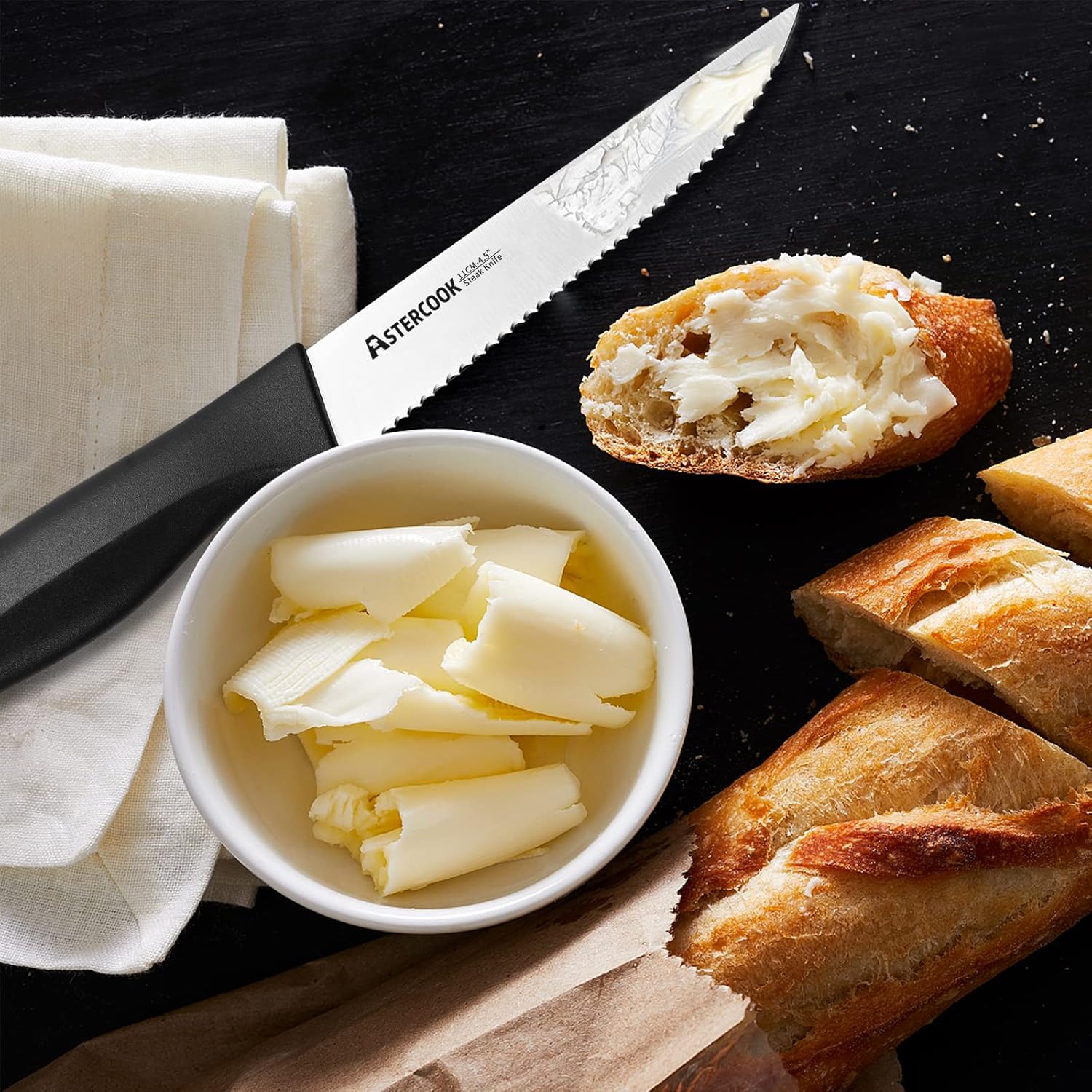 Astercook Cuchillo para carne, juego de 8 cuchillos para carne con funda, apto para lavavajillas, acero inoxidable de alto carbono con tapa, color