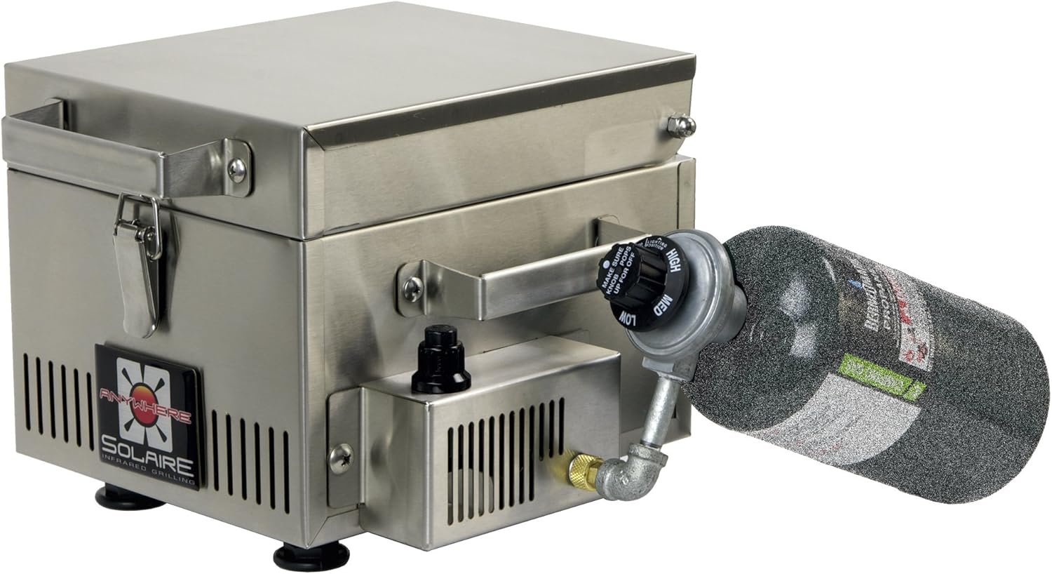 Solaire SOL-IR8A Anywhere Mini Parrilla de gas propano infrarrojo personal, acero inoxidable