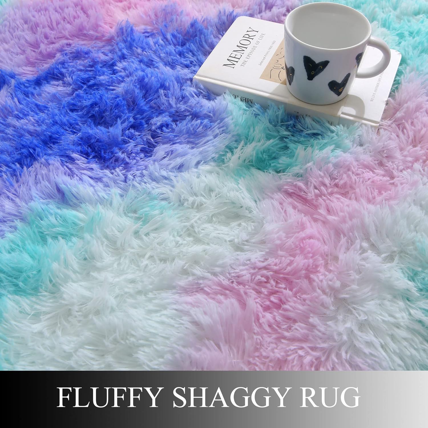 Ultra Soft Shaggy Rug for Bedroom, 4 x 6 Feet Modern Tie Dye Area Rug, Purple Blue Fluffy Carpet for Living Room, Kids Girls Room, Bedside, Home