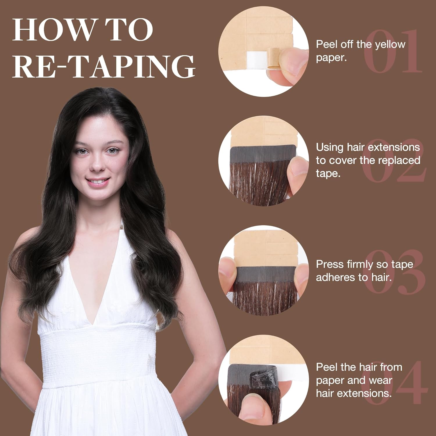 GOO GOO Extensiones de cabello humano con cinta, 2 marrón oscuro, 18 pulgadas, 1.76 onzas, 20 unidades, puntas gruesas, lacio, sin costuras,