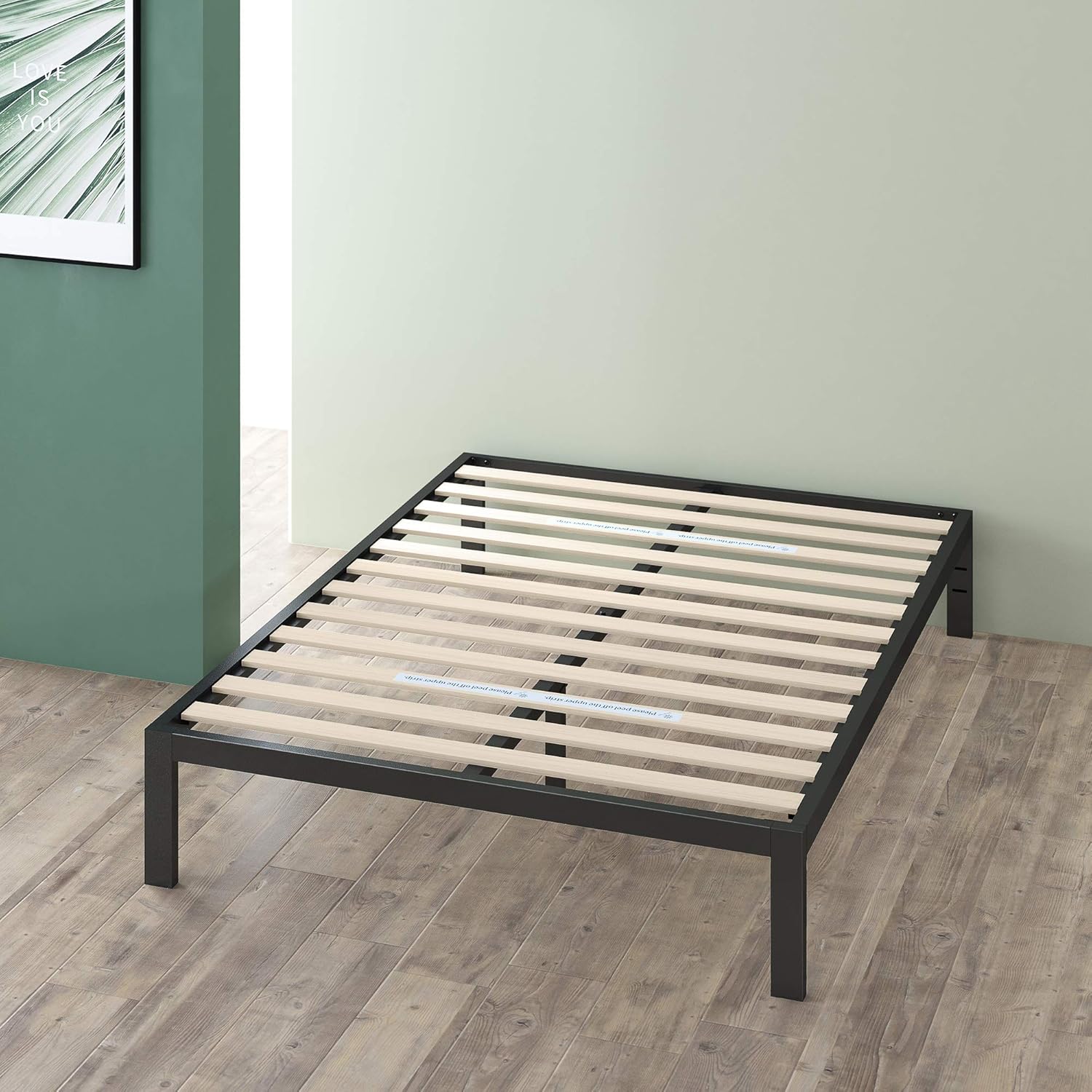ZINUS Mia – Base de cama de plataforma de metal  Soporte de listones de madera  No necesita somier  Fácil de montar  Color negro, tamaño King