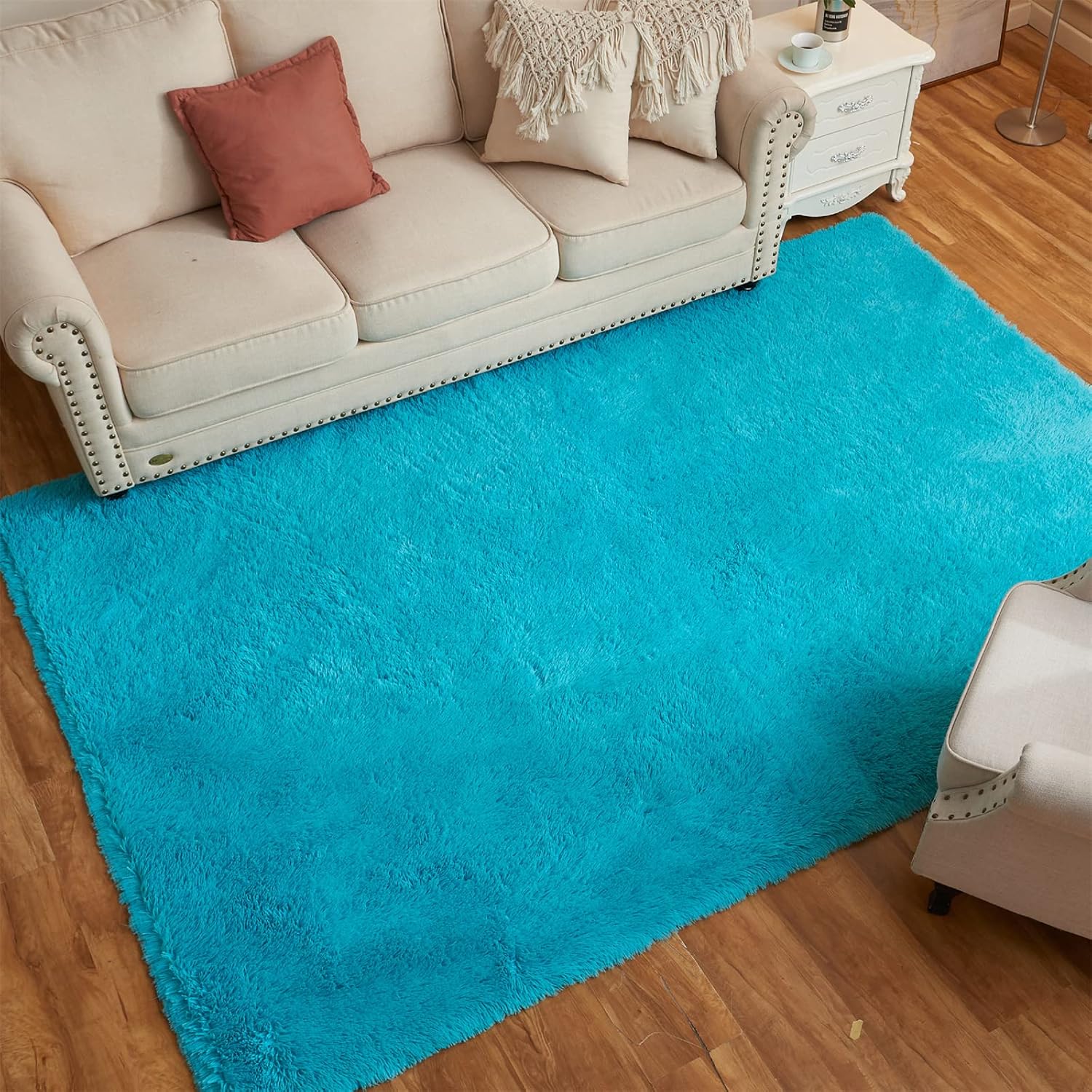 Arbosofe Alfombras de área para sala de estar, dormitorio, 4 x 6 pies, color azul, esponjoso, peludo, alfombra pequeña, alfombra de felpa suave,