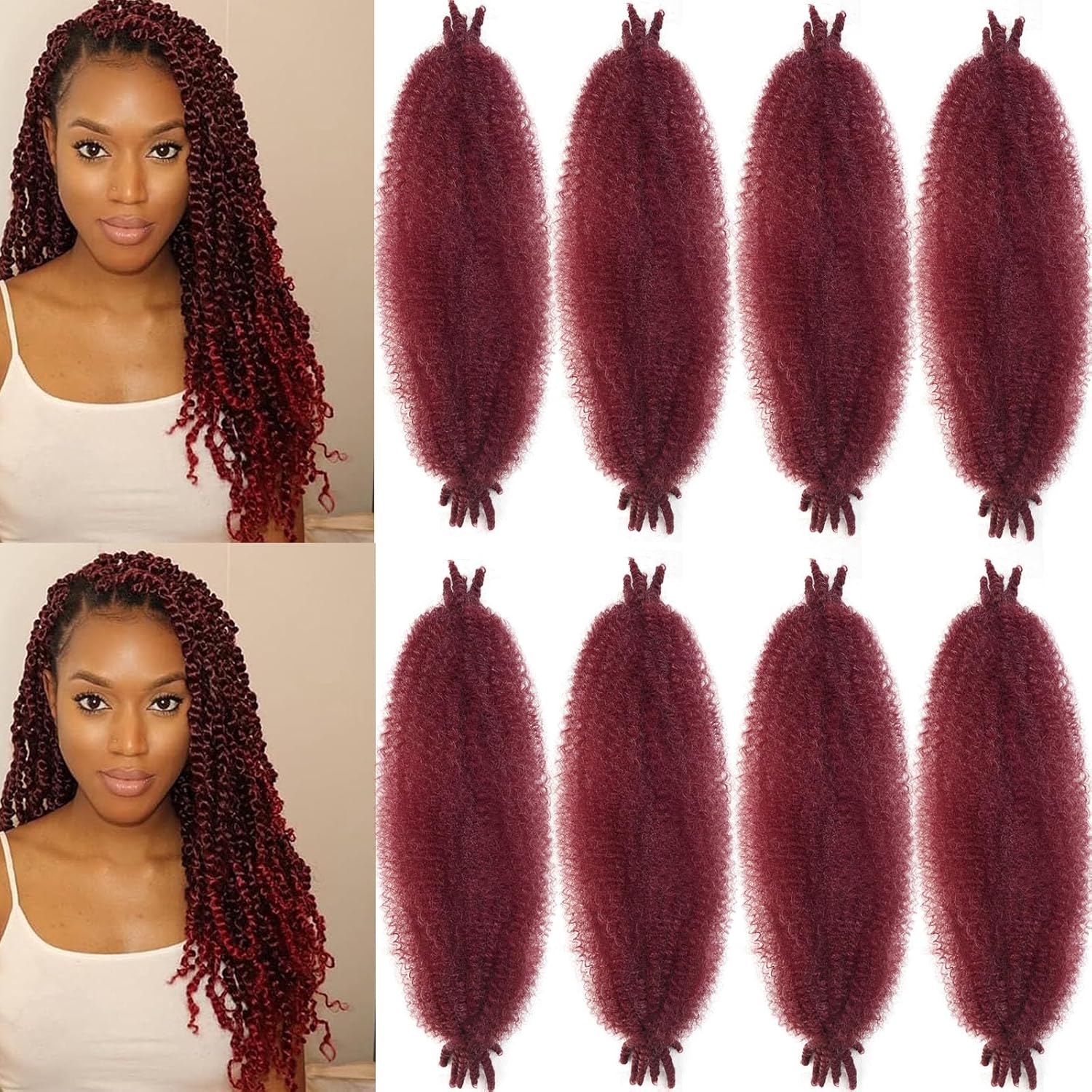 Pelo afro Springy Twist Borgoña, 18 pulgadas, cabello cubano rizado Marley Twist para trenzar, presuave sintético para rastas sintéticas