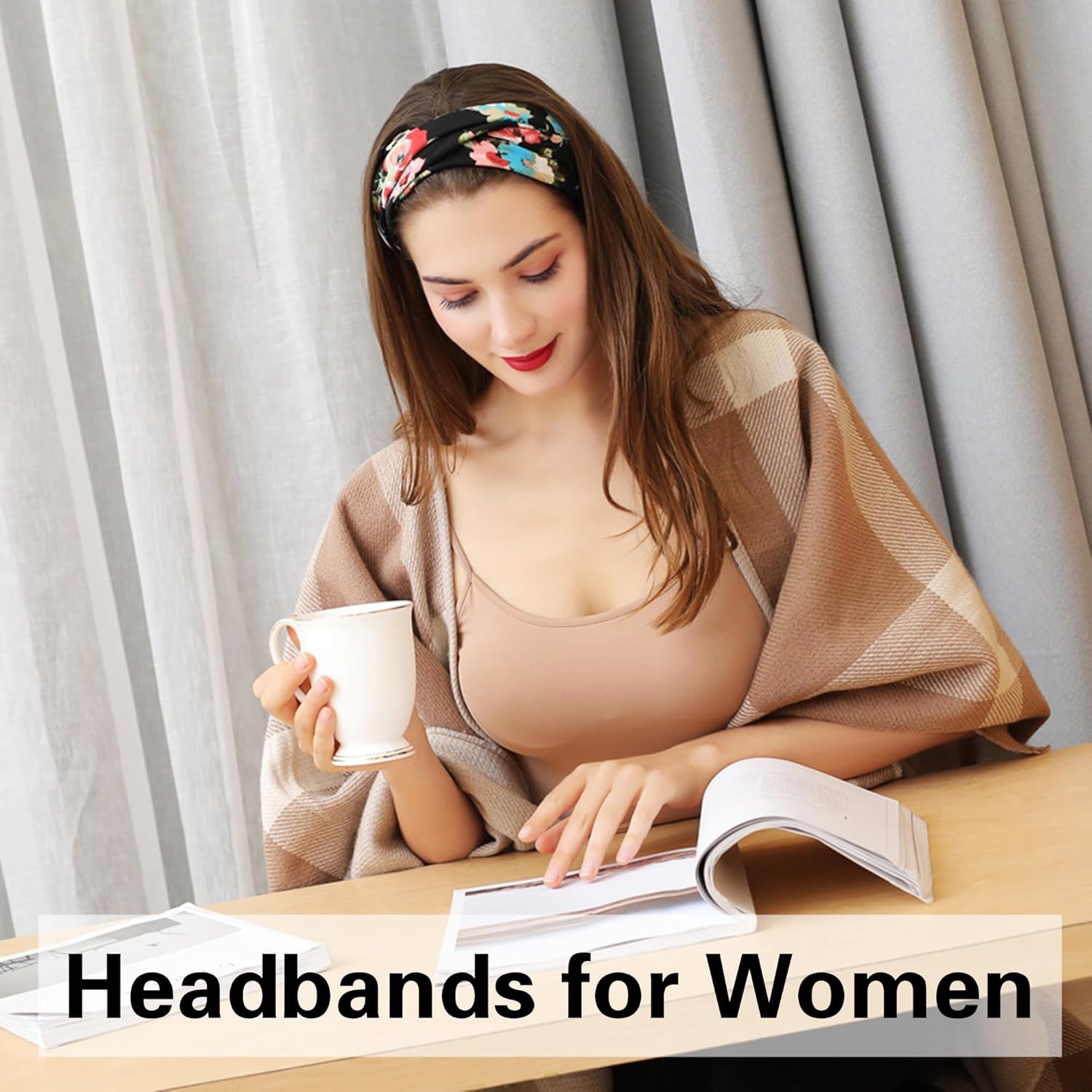 Diademas bohemias a la moda, bandas antideslizantes para el cabello, con estampado floral, turbante, de tela suave, bandas para el sudor, yoga,