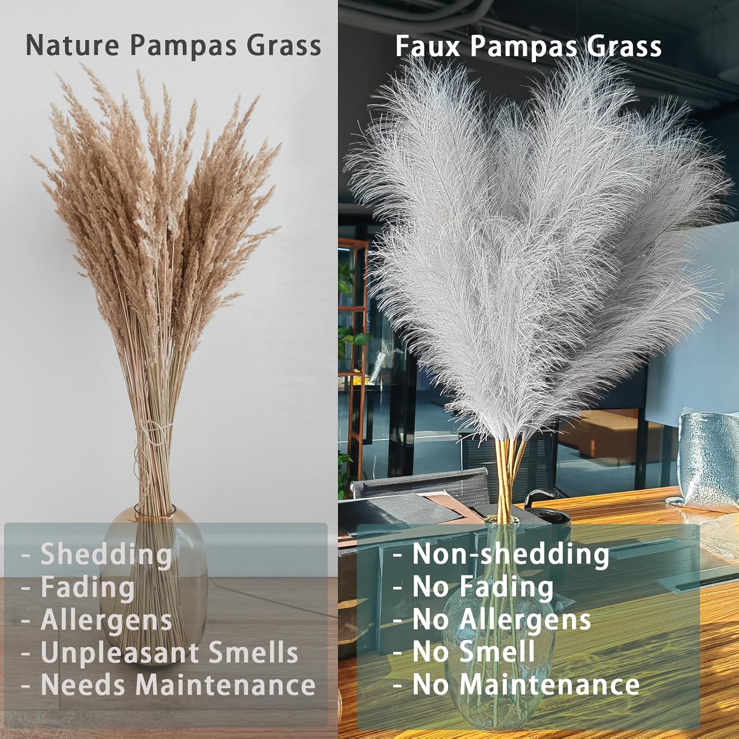 38 pulgadas 10 tallos falsos de hierba de las pampas alta  decoración de hierba de pampa alta gris pompas arreglo floral y relleno de jarrón para