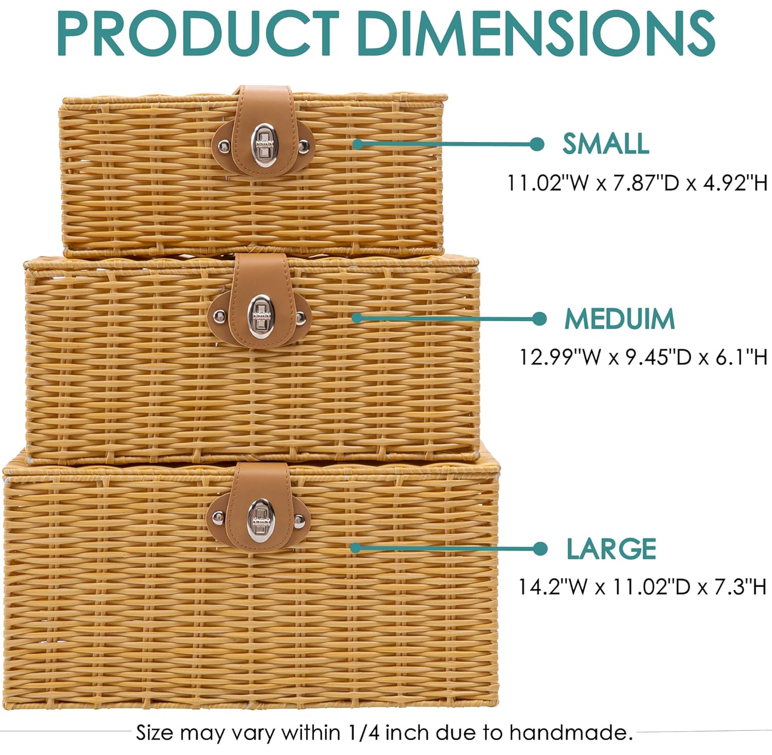 Homepeaz Cestas de almacenamiento de mimbre con tapas, juego de 3 cajas de almacenamiento decorativas para organizar, cestas tejidas con cerradura
