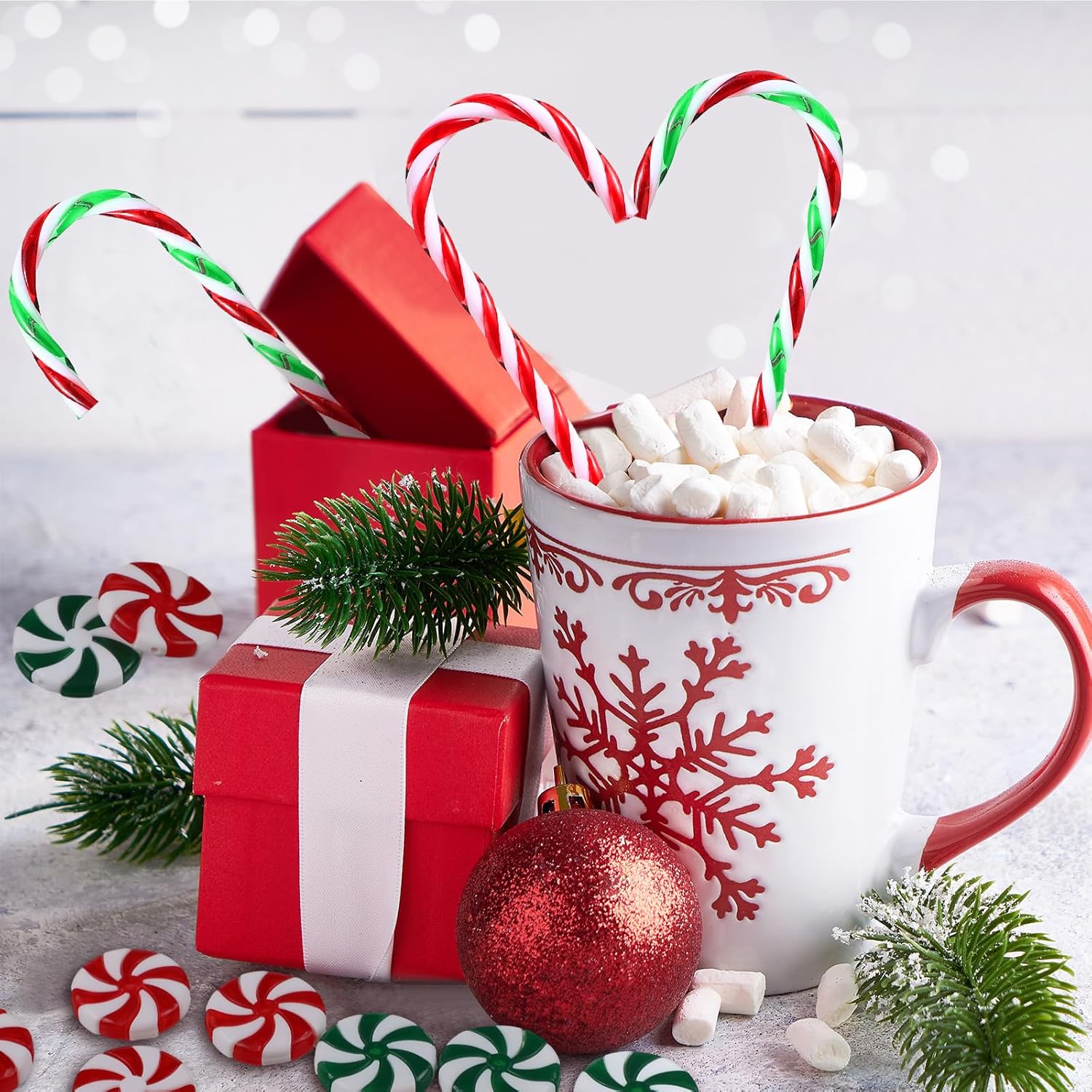 120 piezas de bastones de caramelo de Navidad de plástico, adornos de menta para árbol de Navidad, paletas, decoración artesanal para Navidad,