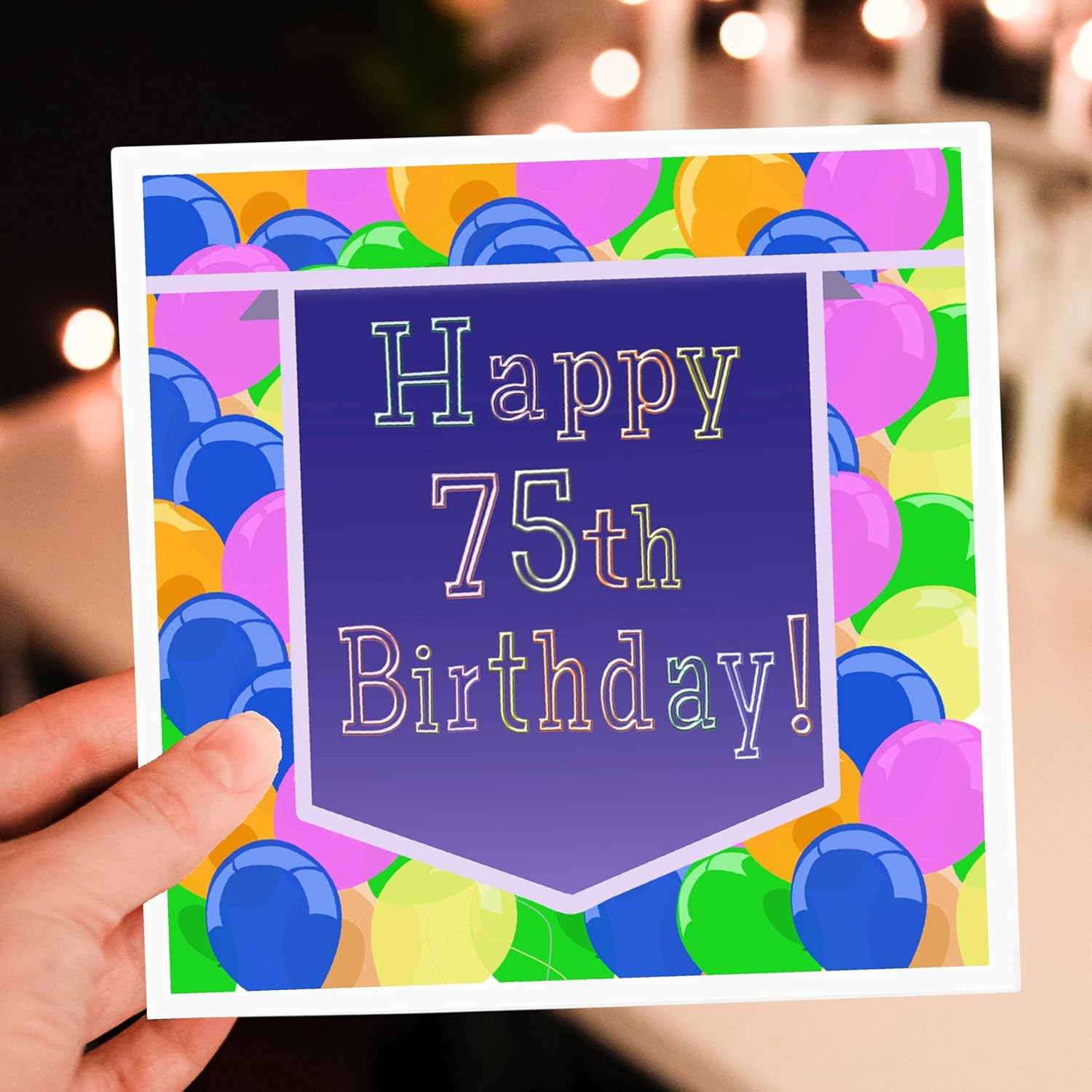 Globos con pancarta morada feliz cumpleaños 75 – Tarjeta de felicitación, 6 x 6 pulgadas, individual (gc_174847_5)