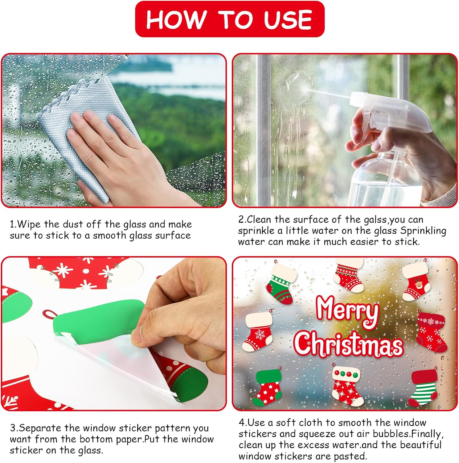 Medias de Navidad para ventana, calcomanías de Feliz Navidad, medias de vacaciones, calcomanías de ventana extraíbles para decoración de ventana