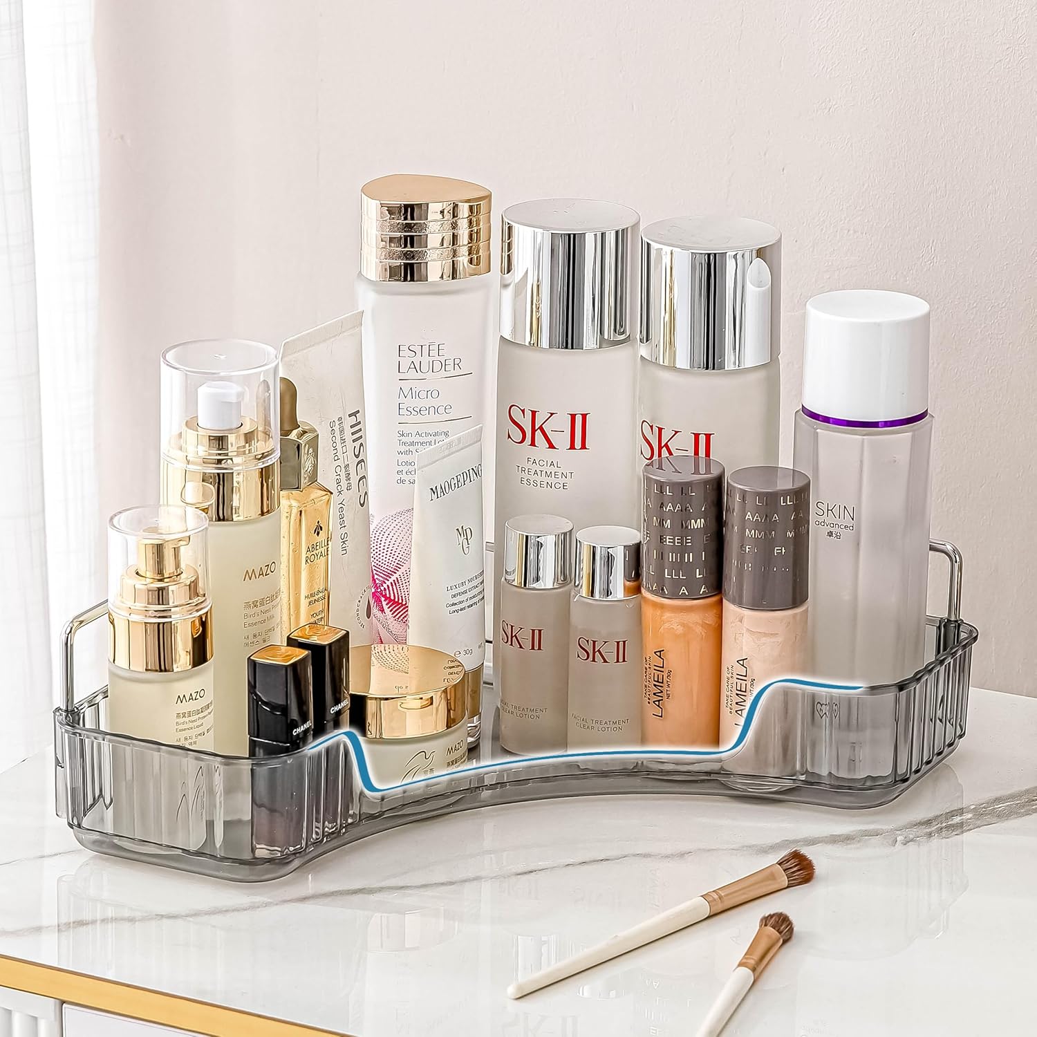 Organizador de esquina para encimera de baño, bandejas de tocador de 1 nivel para encimera de baño, organizador de maquillaje, bandeja de perfume,