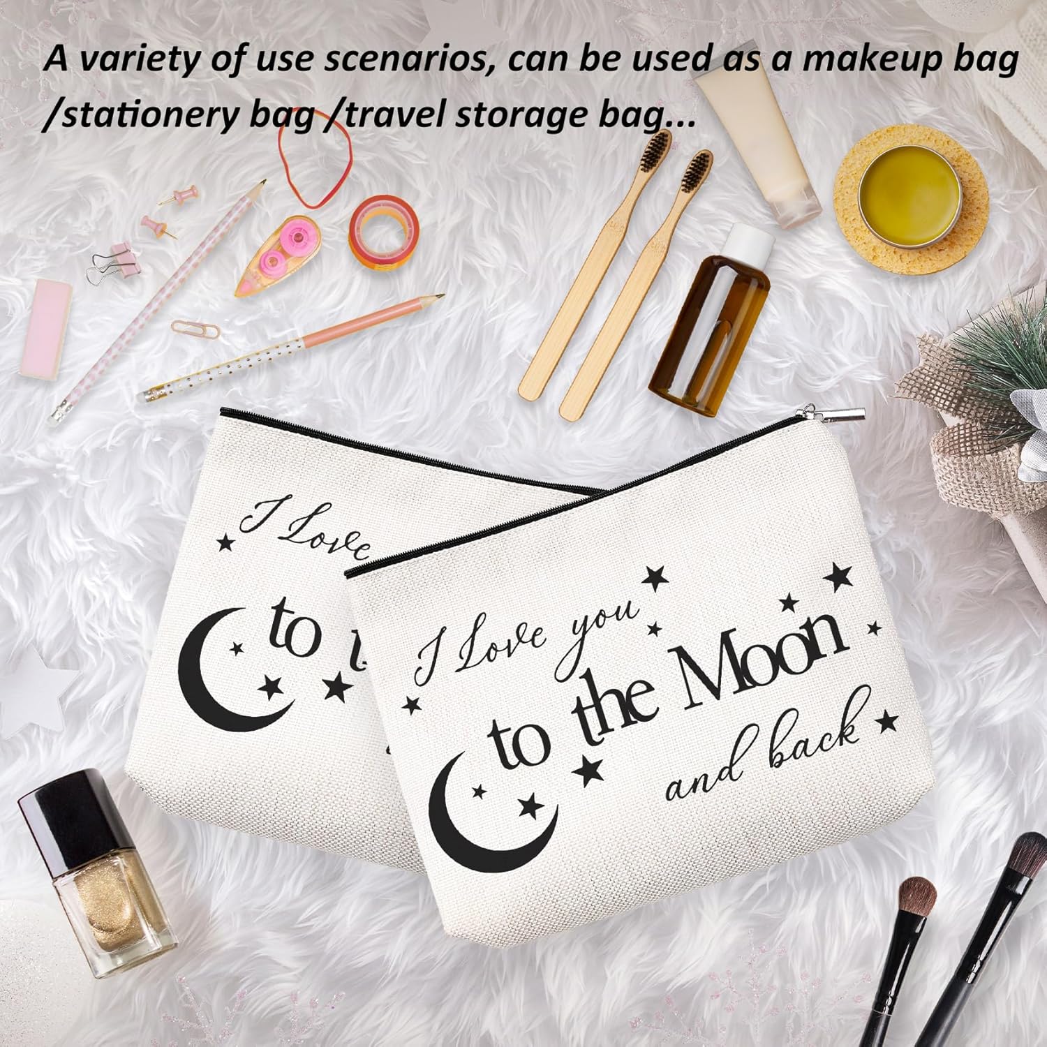 Bolsas de maquillaje para mujer, bolsa de maquillaje de amor, regalos con texto en inglés “I Love You”, bolsa de cosméticos blanca para mujeres,