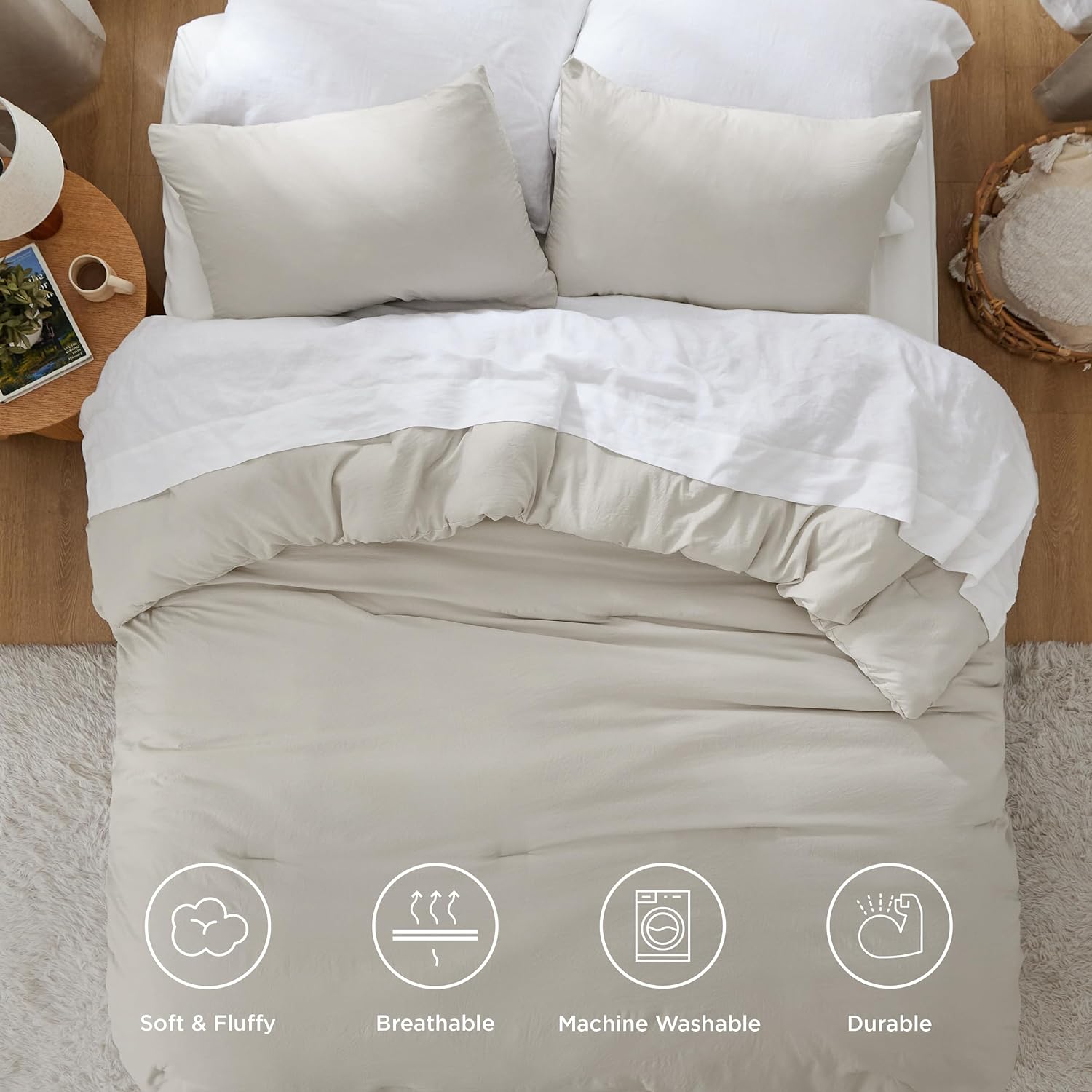 Bedsure Juego de edredón de tamaño King, edredón de cama prelavado suave gris para todas las estaciones, juegos de ropa de cama cálida de 3 piezas,
