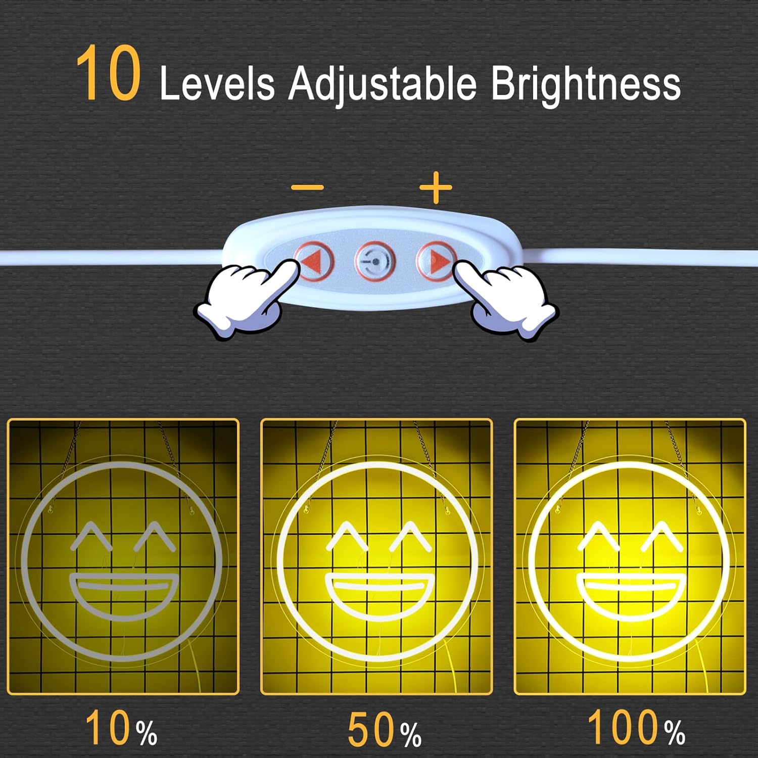 Letrero de neón con cara sonriente para decoración de pared, 5 V, alimentado por USB, con luz LED, luz de neón feliz con interruptor regulable para