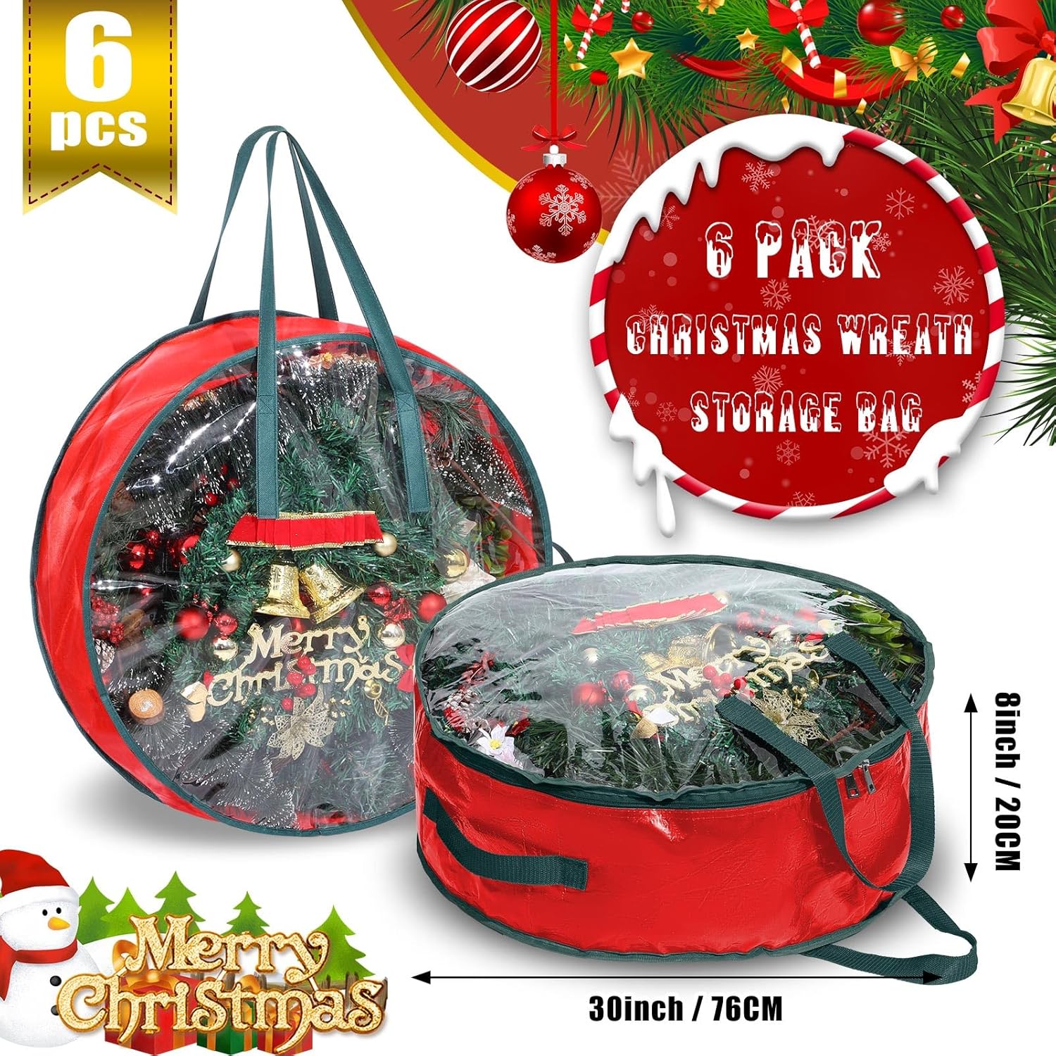 Shappy Bolsa de almacenamiento de corona de Navidad, contenedores de almacenamiento de plástico para coronas, contenedor de coronas, decoración de