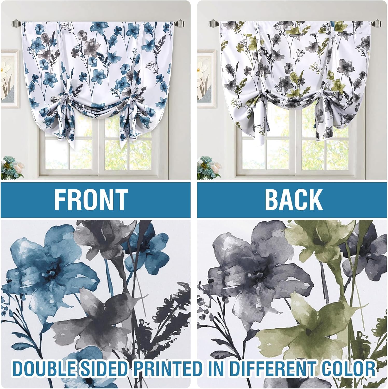 H.VERSAILTEX Cattleya – Cortinas reversibles con estampado floral y bolsillo para barra para ventana pequeña, 42 pulgadas de ancho por 45 pulgadas