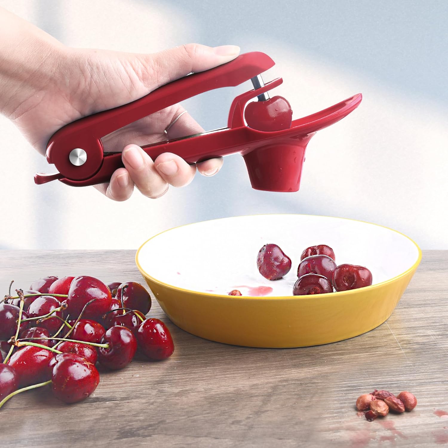 Cherry Pitter – Herramienta para eliminar semillas de cereza Makmzoon – Rojo