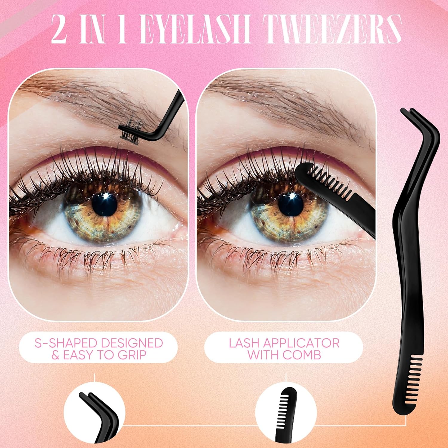 Juego de 8 pinzas para pestañas, aplicador de pestañas para cejas, herramientas de extensión de pestañas, aplicador de pestañas postizas, pinzas
