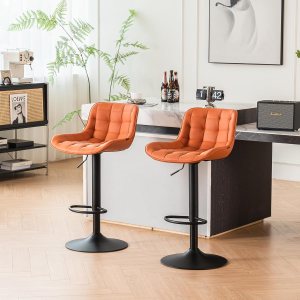 YOUTASTE Juego de 2 taburetes de bar de altura de mostrador con respaldo, taburetes de bar tapizados de piel sintética, sillas de bar giratorias YOUTASTE Juego de 2 taburetes de bar de altura de mostrador con respaldo, taburetes de bar tapizados de piel sintética, sillas de bar giratorias