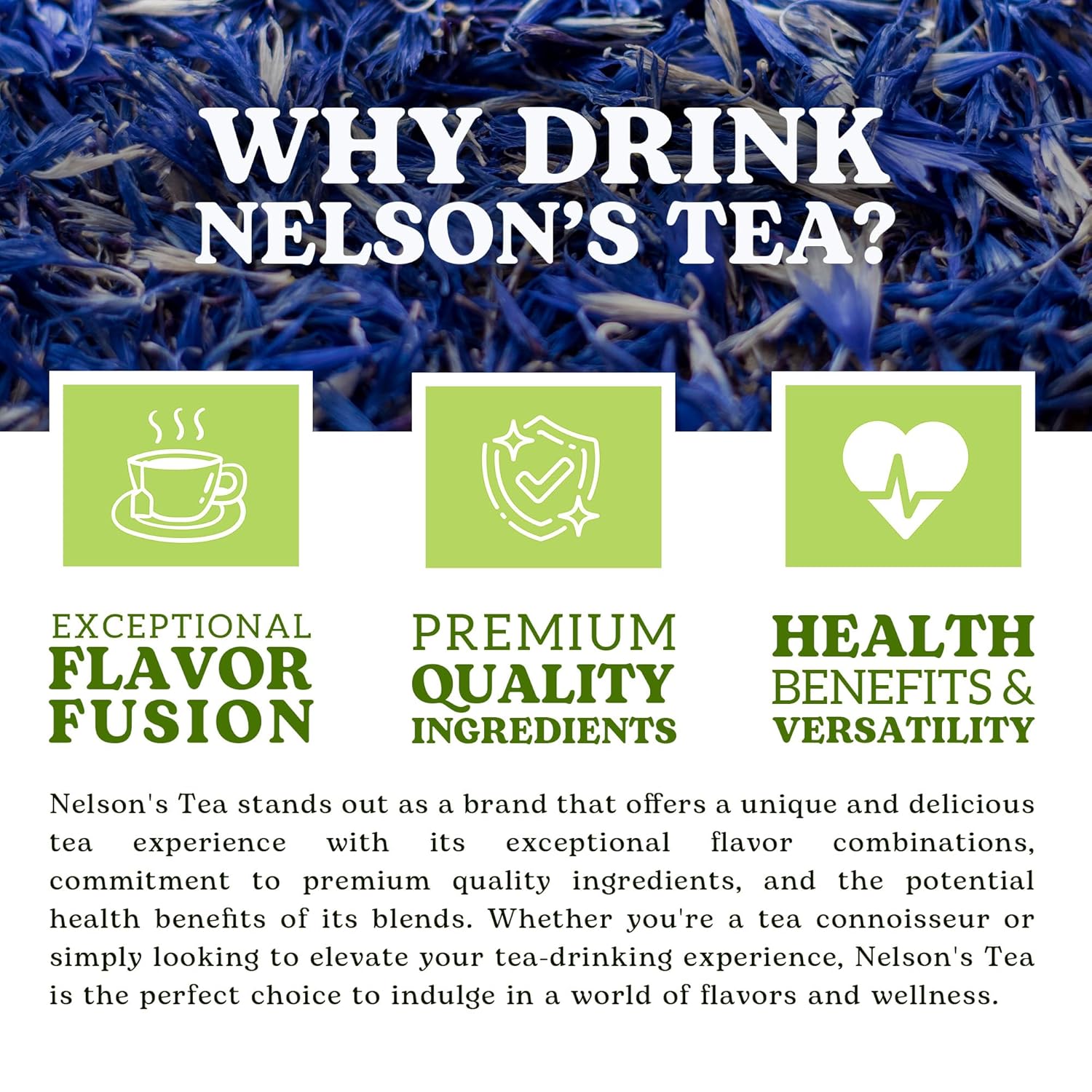Nelson’s Tea – Pétalos de aciano (Centaurea cyanus) – Pétalos de aciano azules secos – 2 onzas